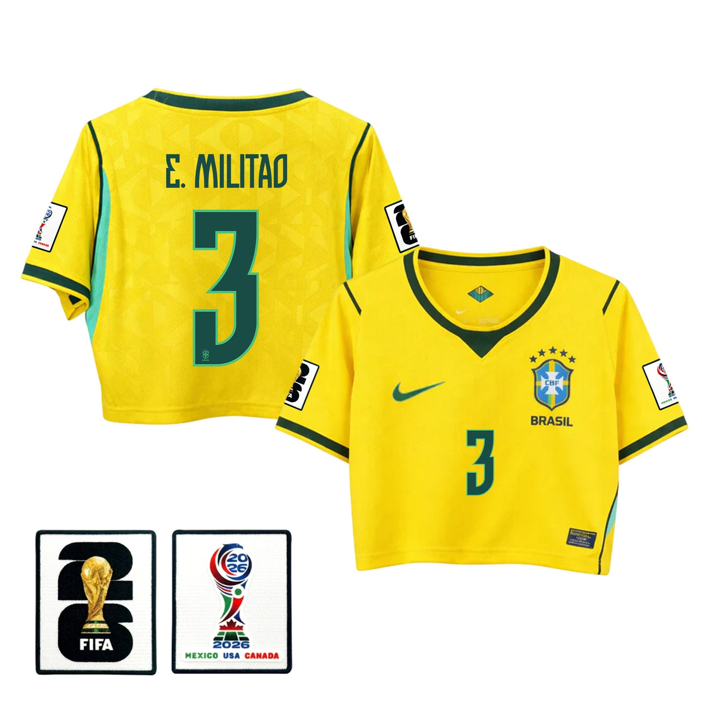 Éder Militão 3 Brazil 2026 Home Women's Cropped Jersey - Yellow