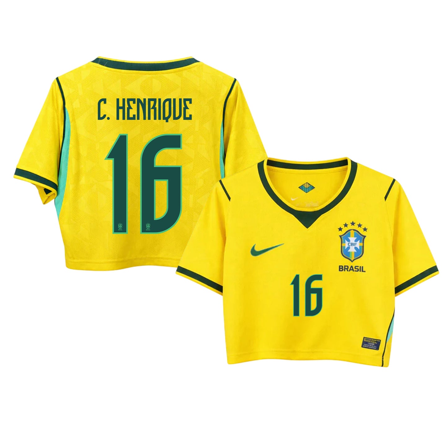Caio Henrique 16 Brazil 2026 Home Women's Cropped Jersey - Yellow