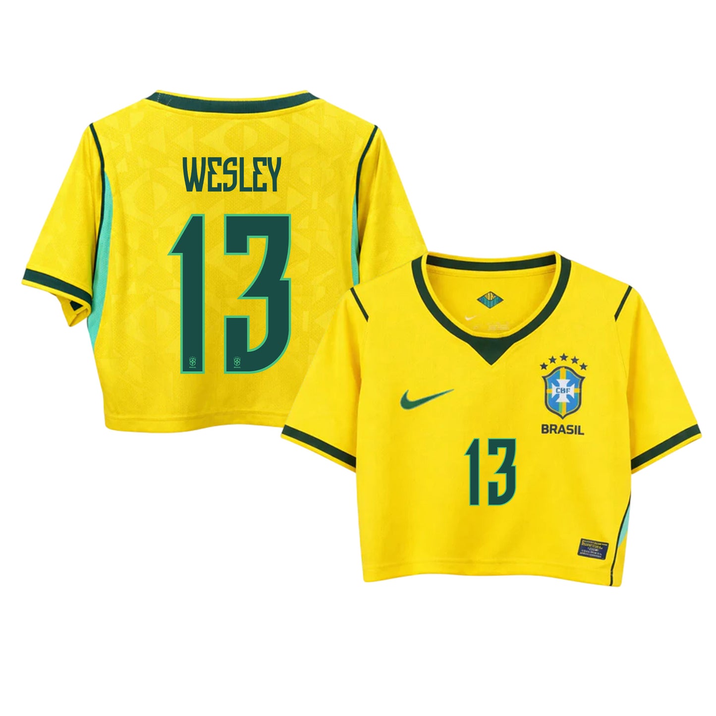 Wesley França 13 Brazil 2026 Home Women's Cropped Jersey - Yellow