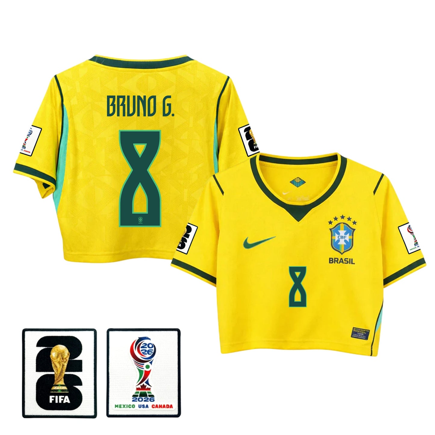 Bruno Guimarães 8 Brazil 2026 Home Women's Cropped Jersey - Yellow