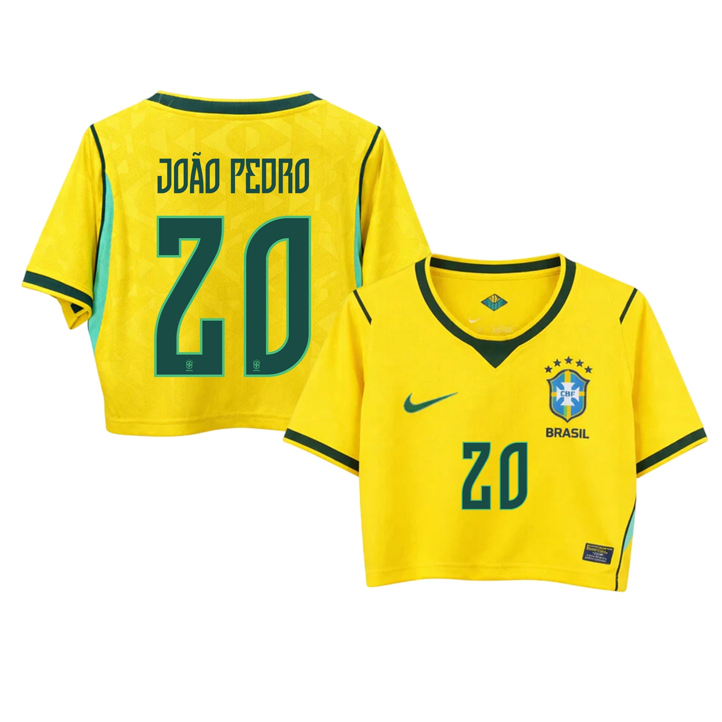 João Pedro 20 Brazil 2026 Home Women's Cropped Jersey - Yellow