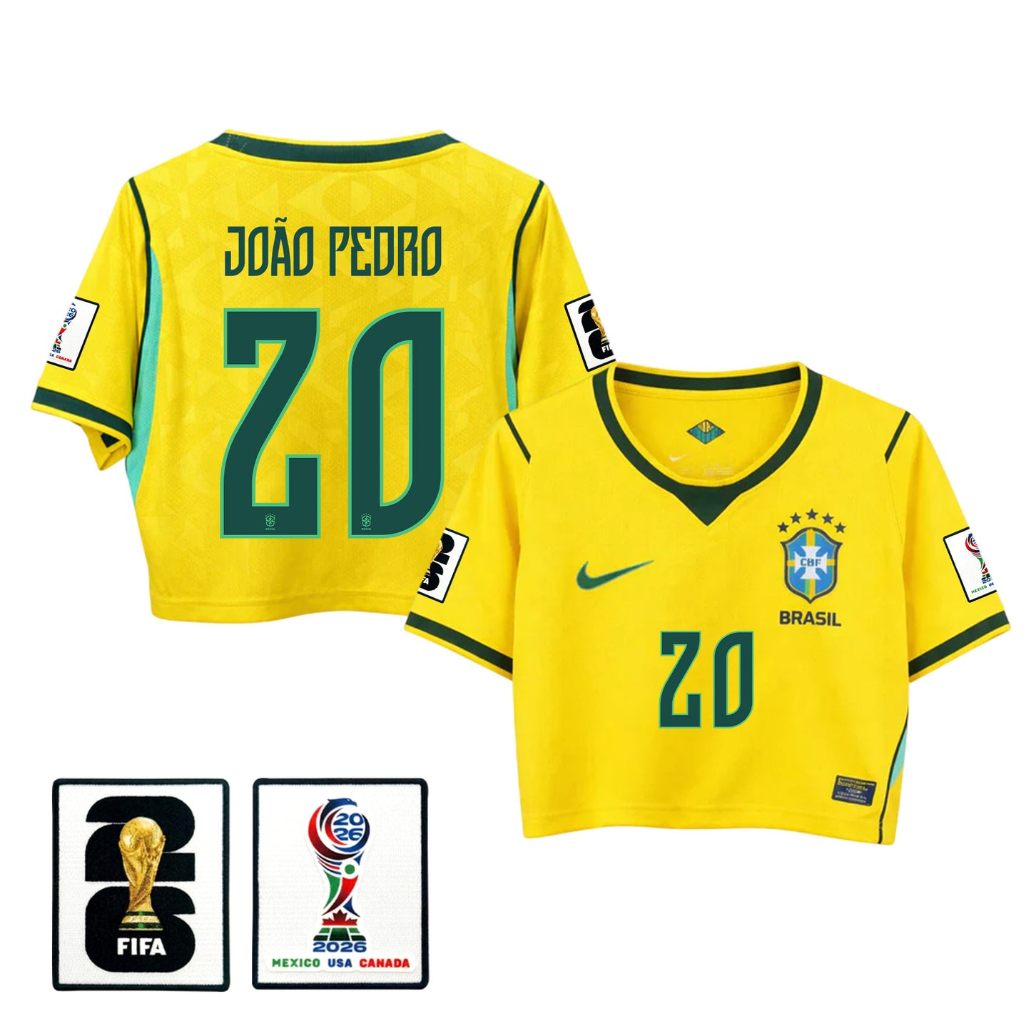 João Pedro 20 Brazil 2026 Home Women's Cropped Jersey - Yellow