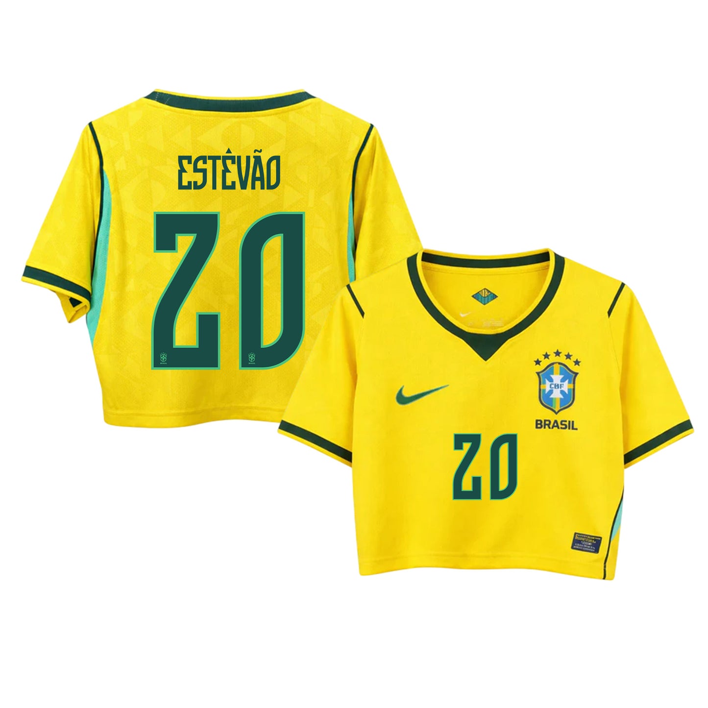 Estêvão 20 Brazil 2026 Home Women's Cropped Jersey - Yellow