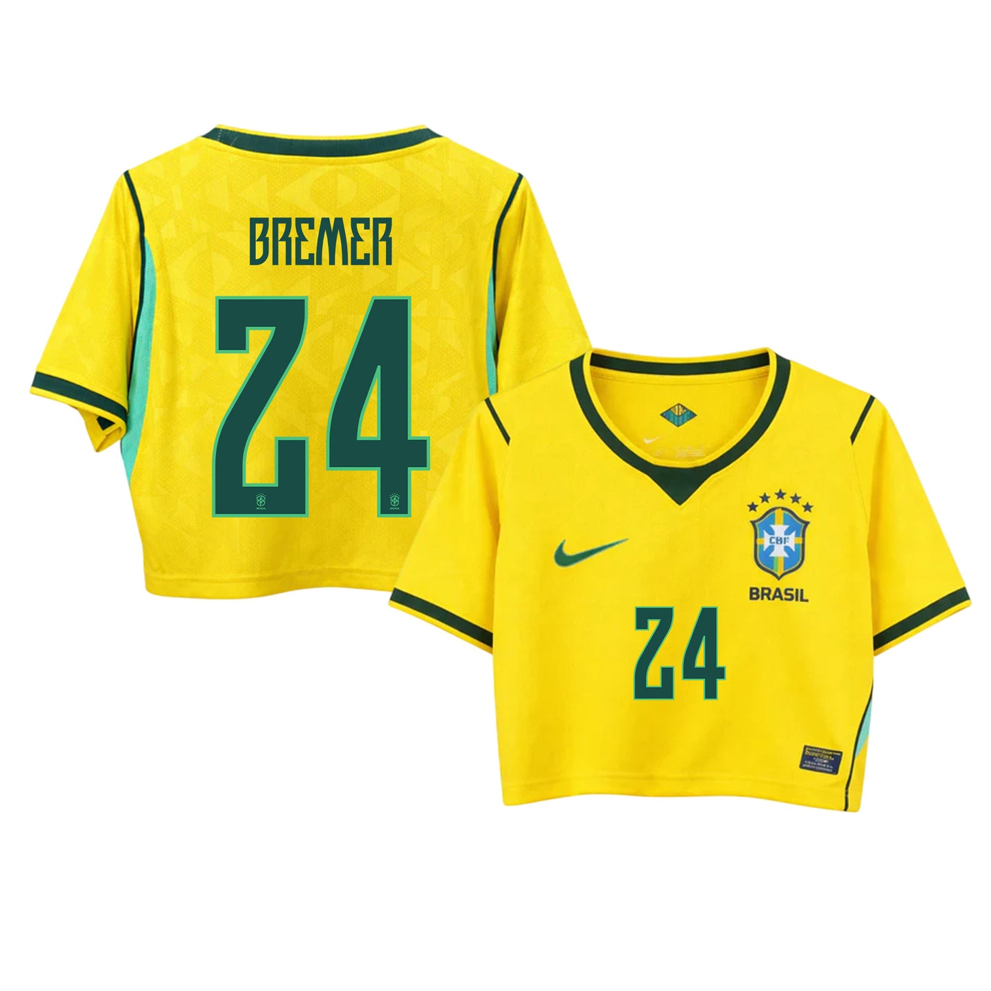 Gleison Bremer 24 Brazil 2026 Home Women's Cropped Jersey - Yellow