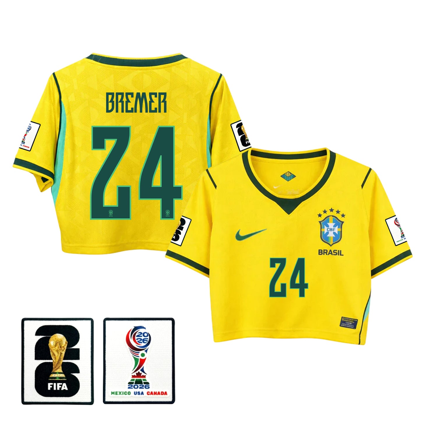 Gleison Bremer 24 Brazil 2026 Home Women's Cropped Jersey - Yellow