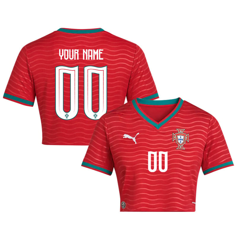 Portugal 2026 Home Personalized Women's Cropped Jersey - Red