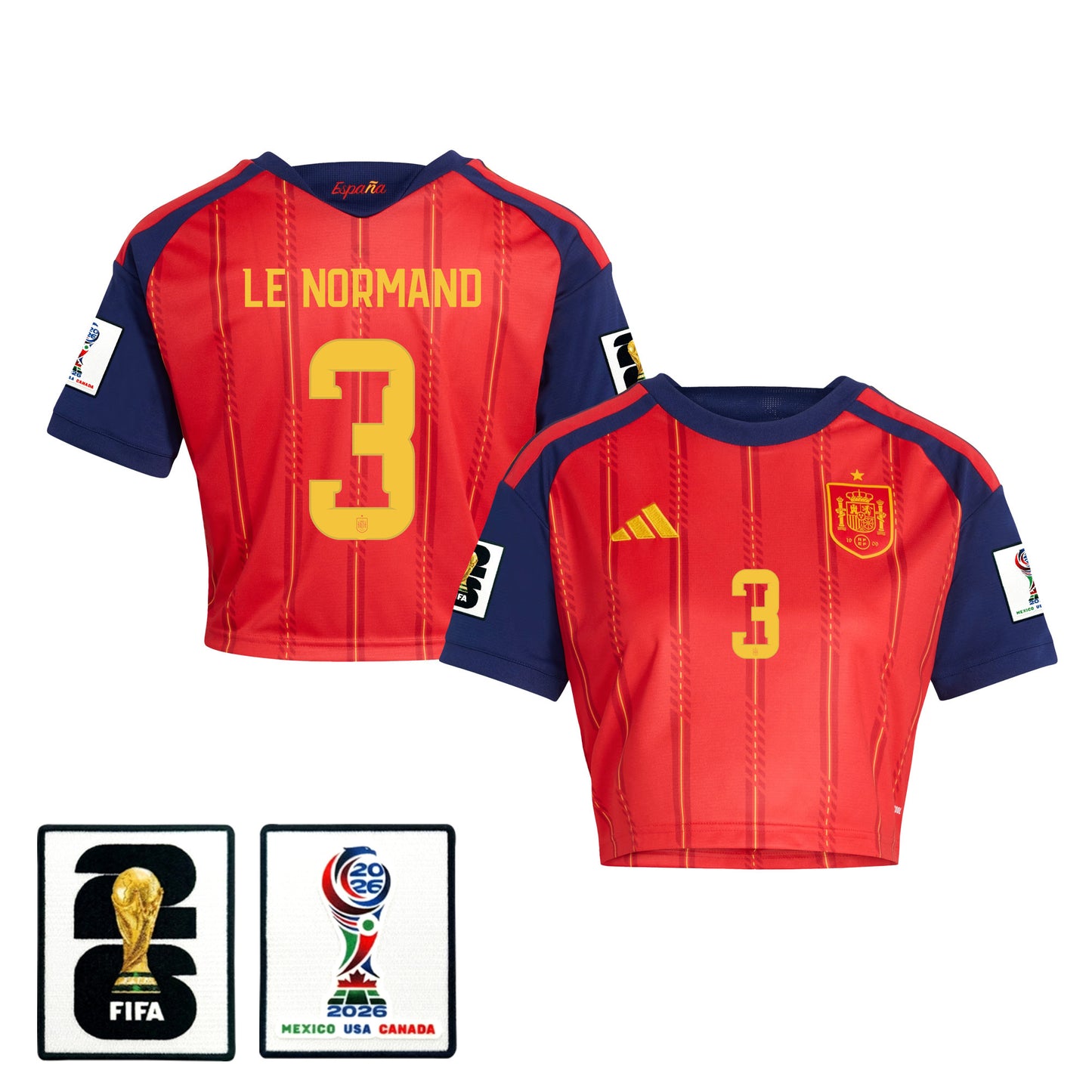 Robin Le Normand 3 Spain 2026 Home Women's Cropped Jersey - Red
