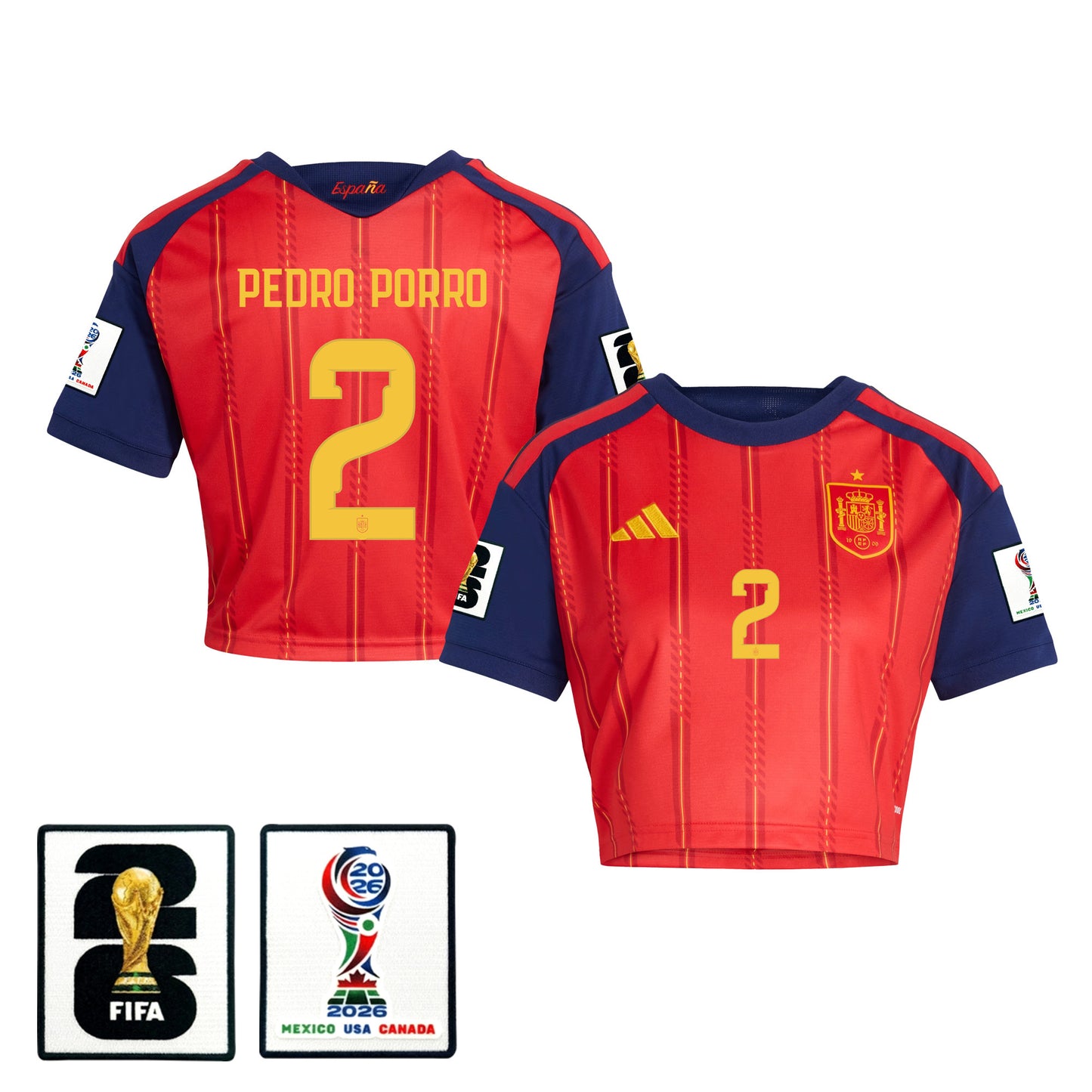 Pedro Porro 2 Spain 2026 Home Women's Cropped Jersey - Red