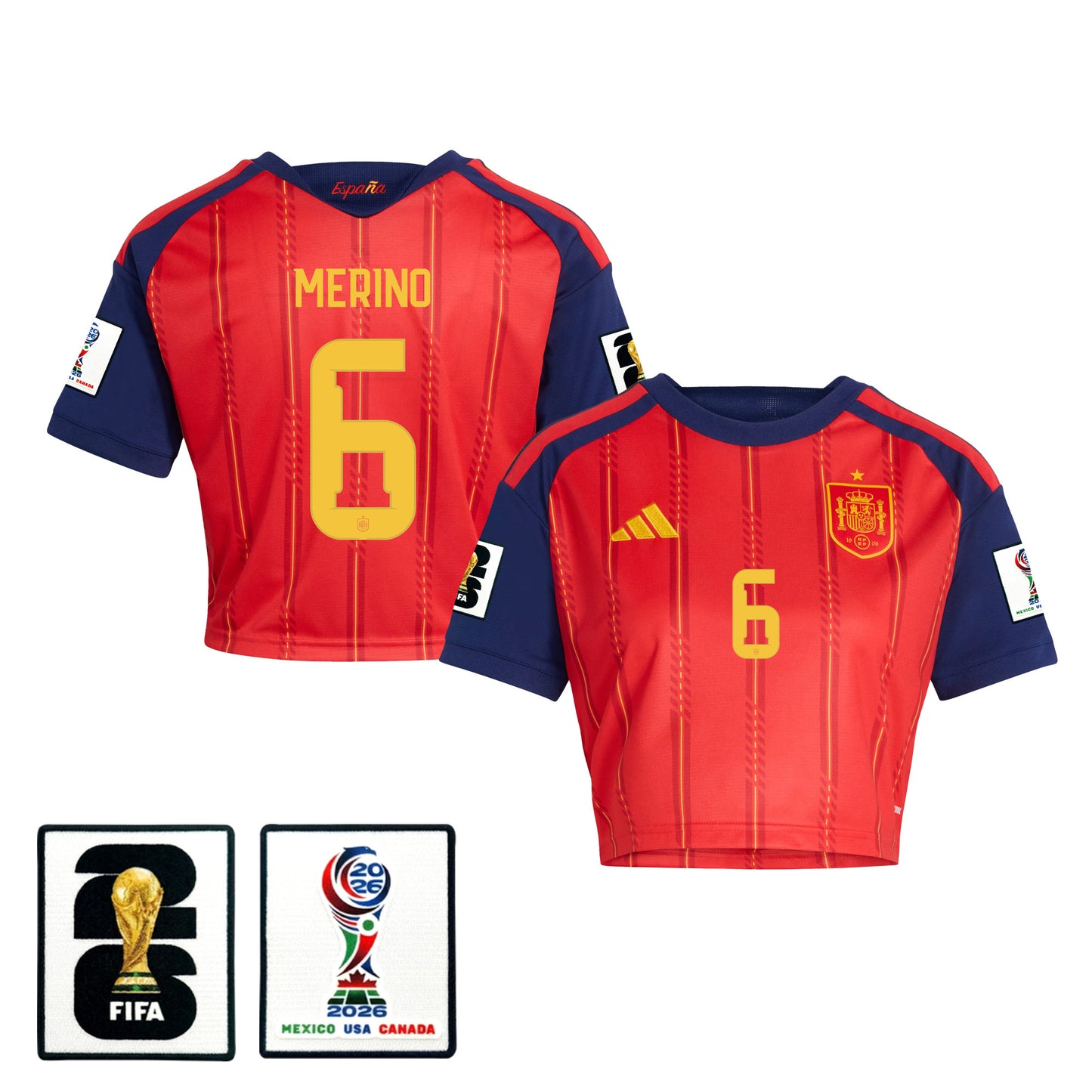 Mikel Merino 6 Spain 2026 Home Women's Cropped Jersey - Red