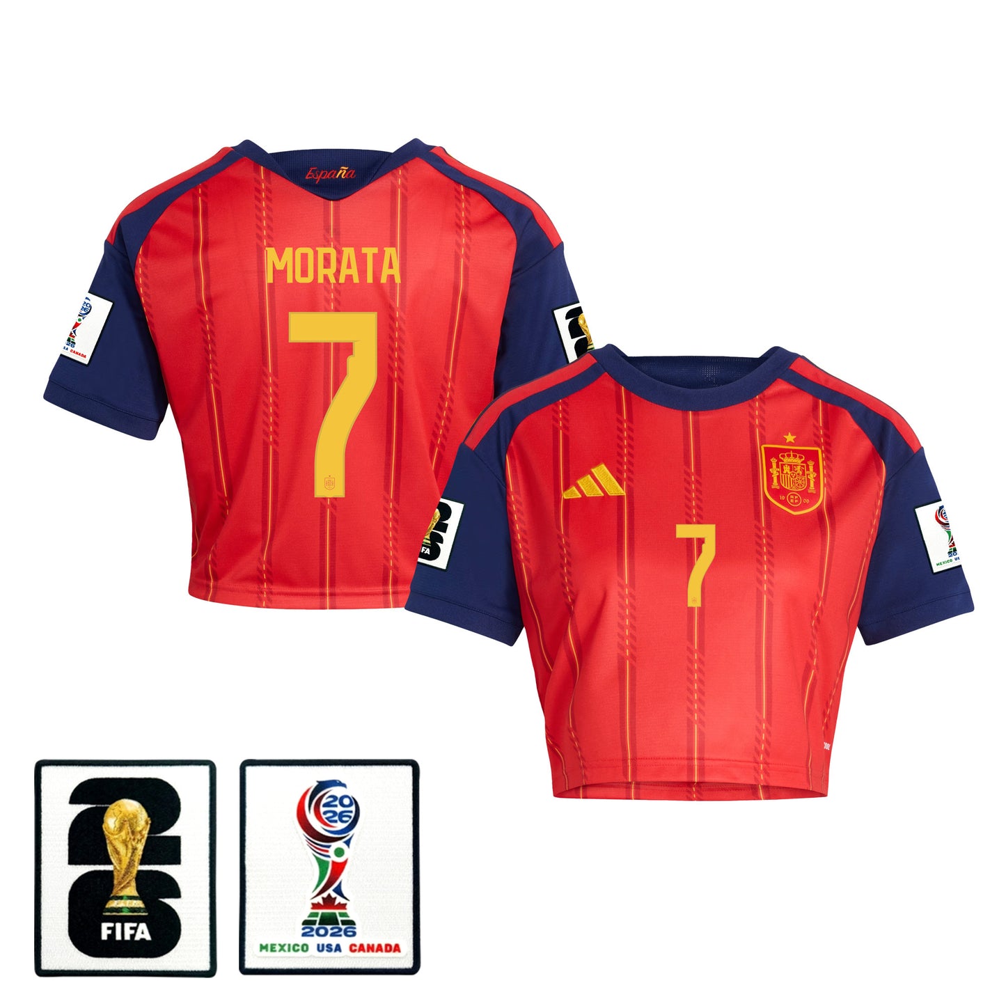 Álvaro Morata 7 Spain 2026 Home Women's Cropped Jersey - Red