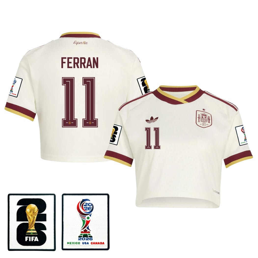 Ferran Torres 11 Spain 2026 Away Women's Cropped Jersey - White