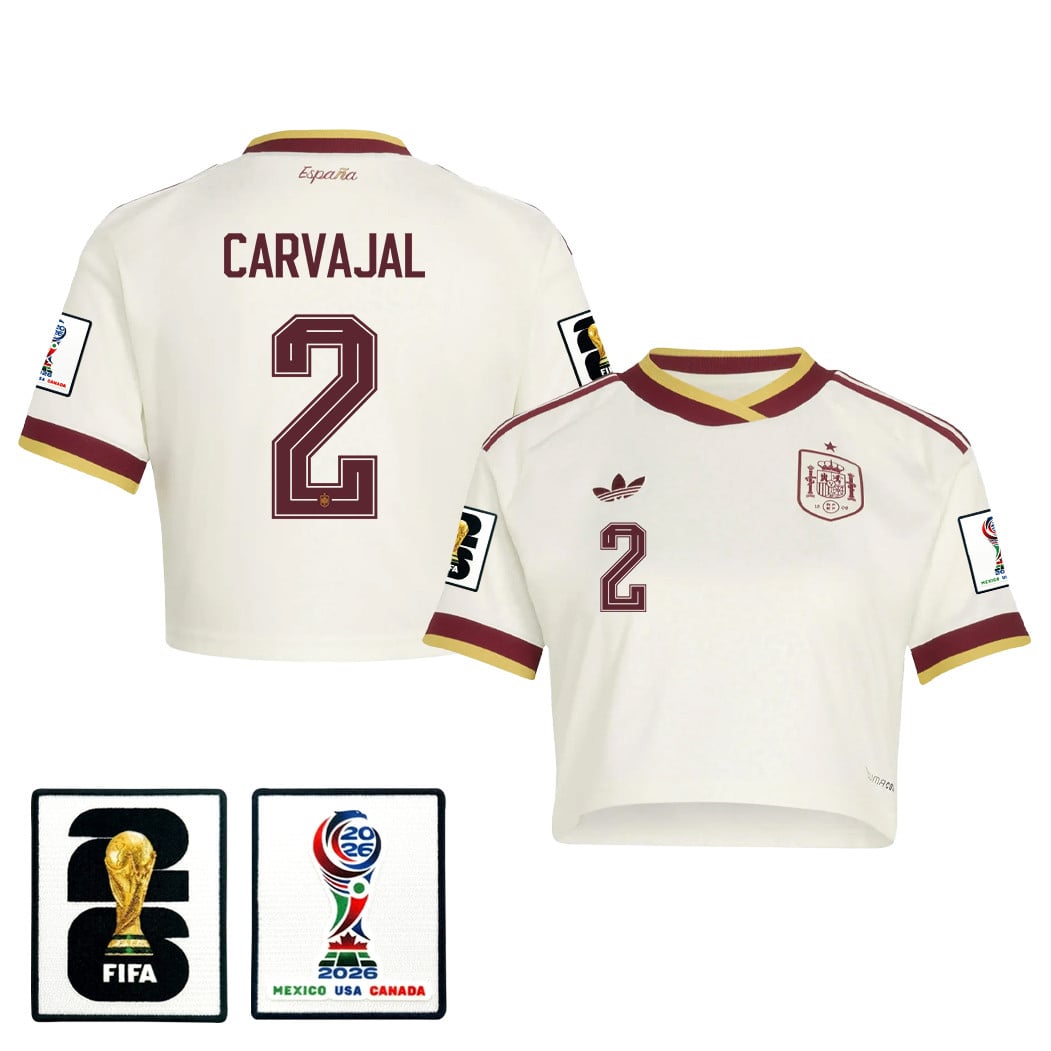Dani Carvajal 2 Spain 2026 Away Women's Cropped Jersey - White