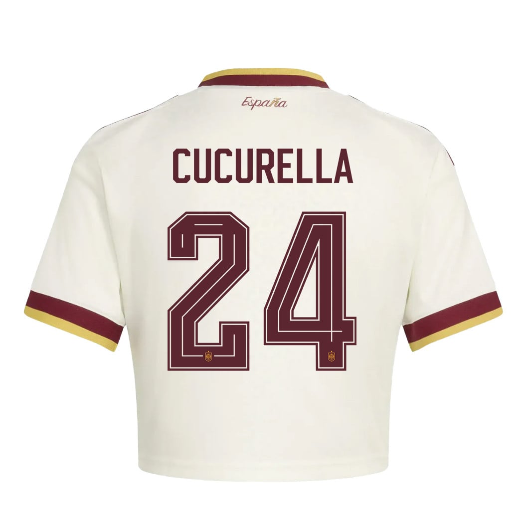 Marc Cucurella 24 Spain 2026 Away Women's Cropped Jersey - White