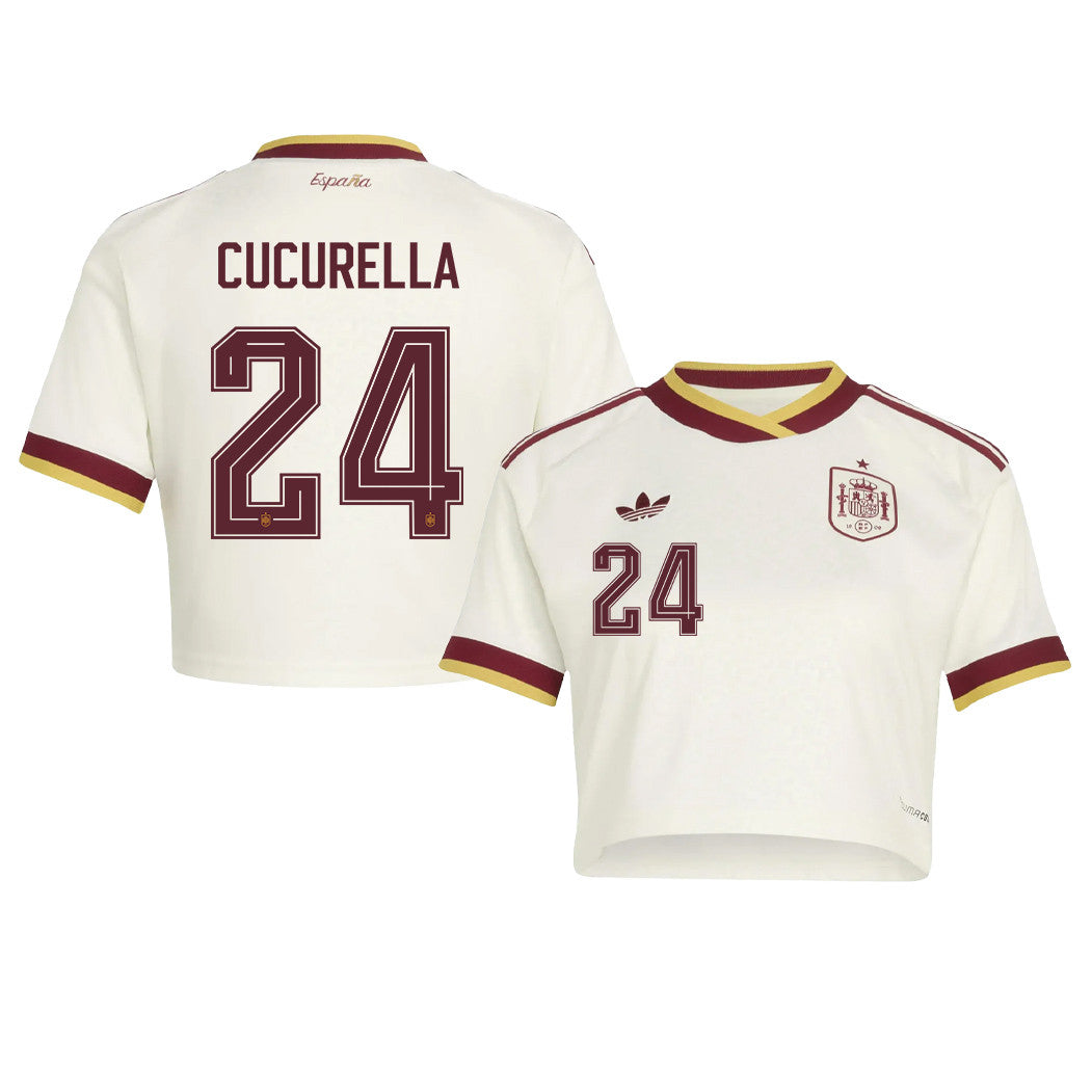 Marc Cucurella 24 Spain 2026 Away Women's Cropped Jersey - White