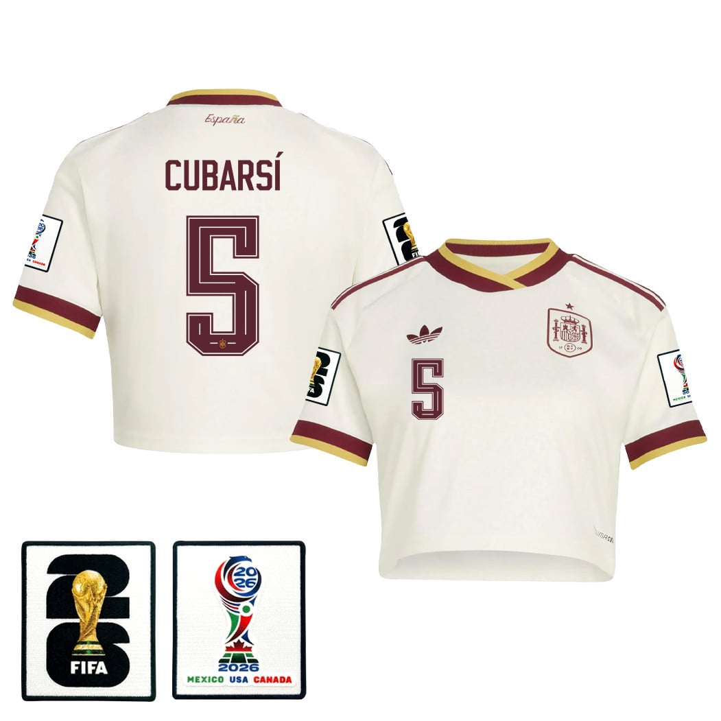 Pau Cubarsí 5 Spain 2026 Away Women's Cropped Jersey - White