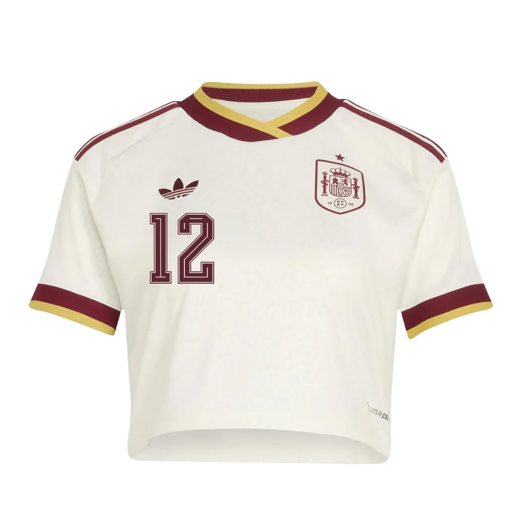 Dean Huijsen 12 Spain 2026 Away Women's Cropped Jersey - White