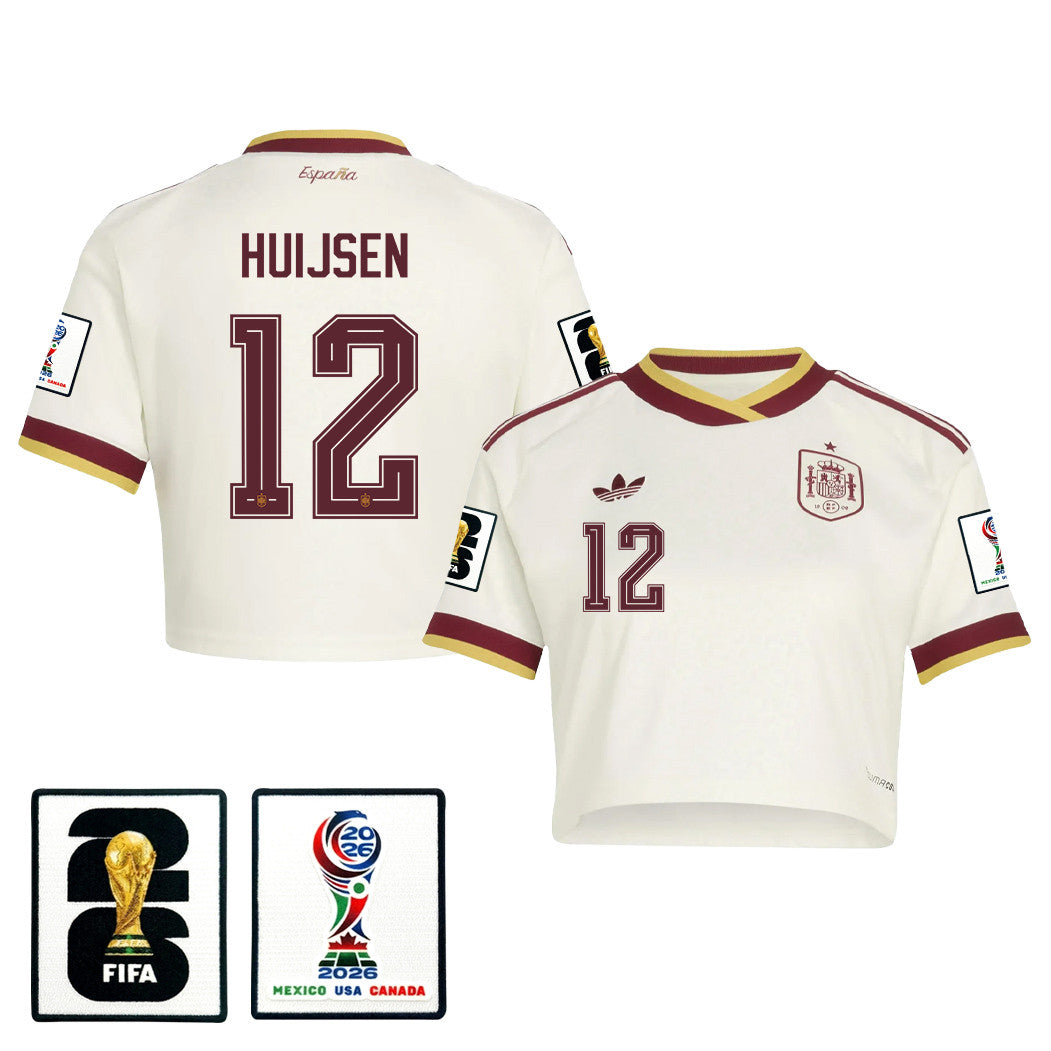 Dean Huijsen 12 Spain 2026 Away Women's Cropped Jersey - White