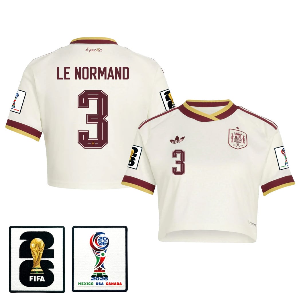 Robin Le Normand 3 Spain 2026 Away Women's Cropped Jersey - White