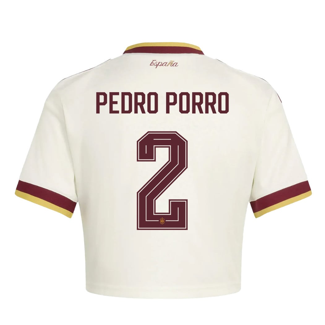 Pedro Porro 2 Spain 2026 Away Women's Cropped Jersey - White