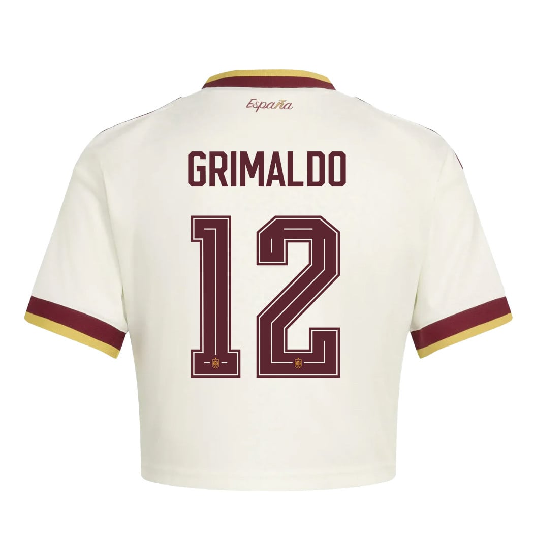 Álex Grimaldo 12 Spain 2026 Away Women's Cropped Jersey - White