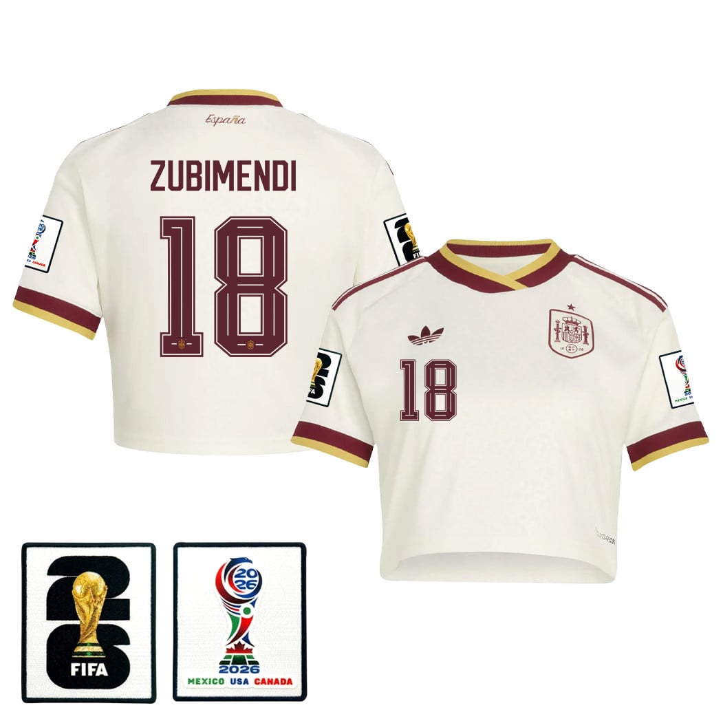 Martin Zubimendi 18 Spain 2026 Away Women's Cropped Jersey - White