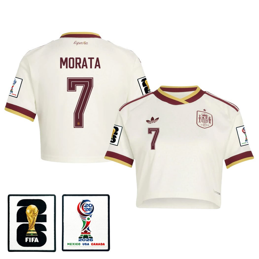 Álvaro Morata 7 Spain 2026 Away Women's Cropped Jersey - White