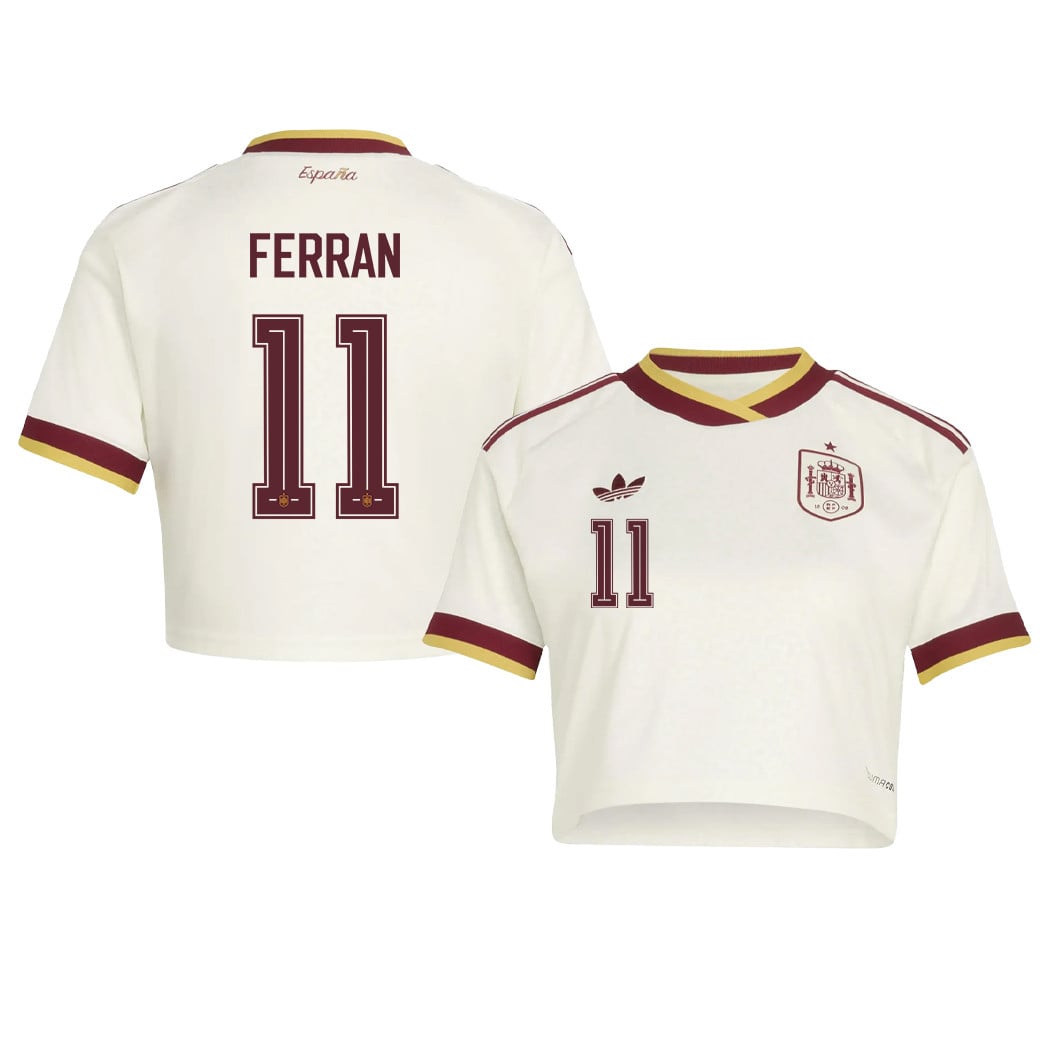 Ferran Torres 11 Spain 2026 Away Women's Cropped Jersey - White