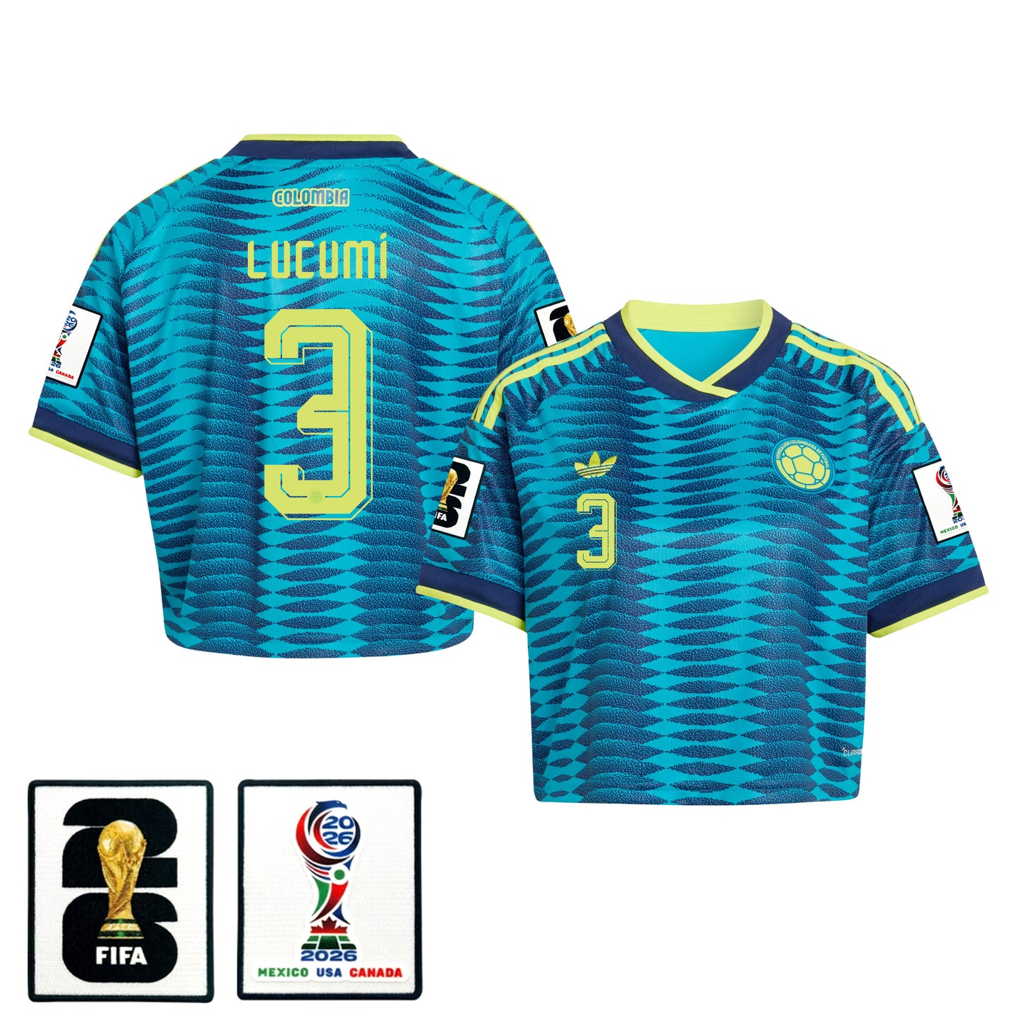 Jhon Lucumí 3 Colombia 2026 Away Women's Cropped Jersey - Turquoise