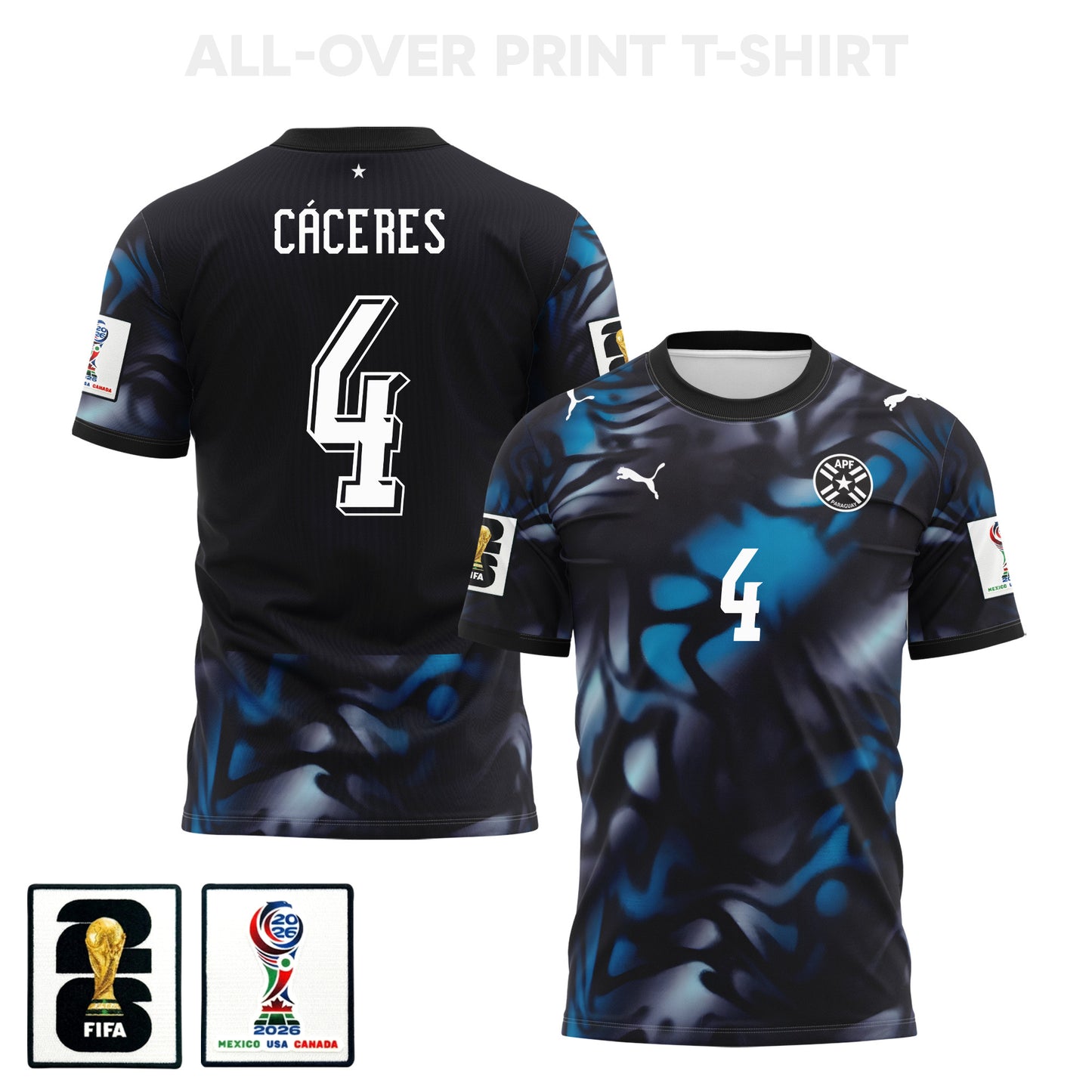 Juan Cáceres 4 Paraguay 2026 Away 3D T-Shirt Fully Printed – Unisex, Navy