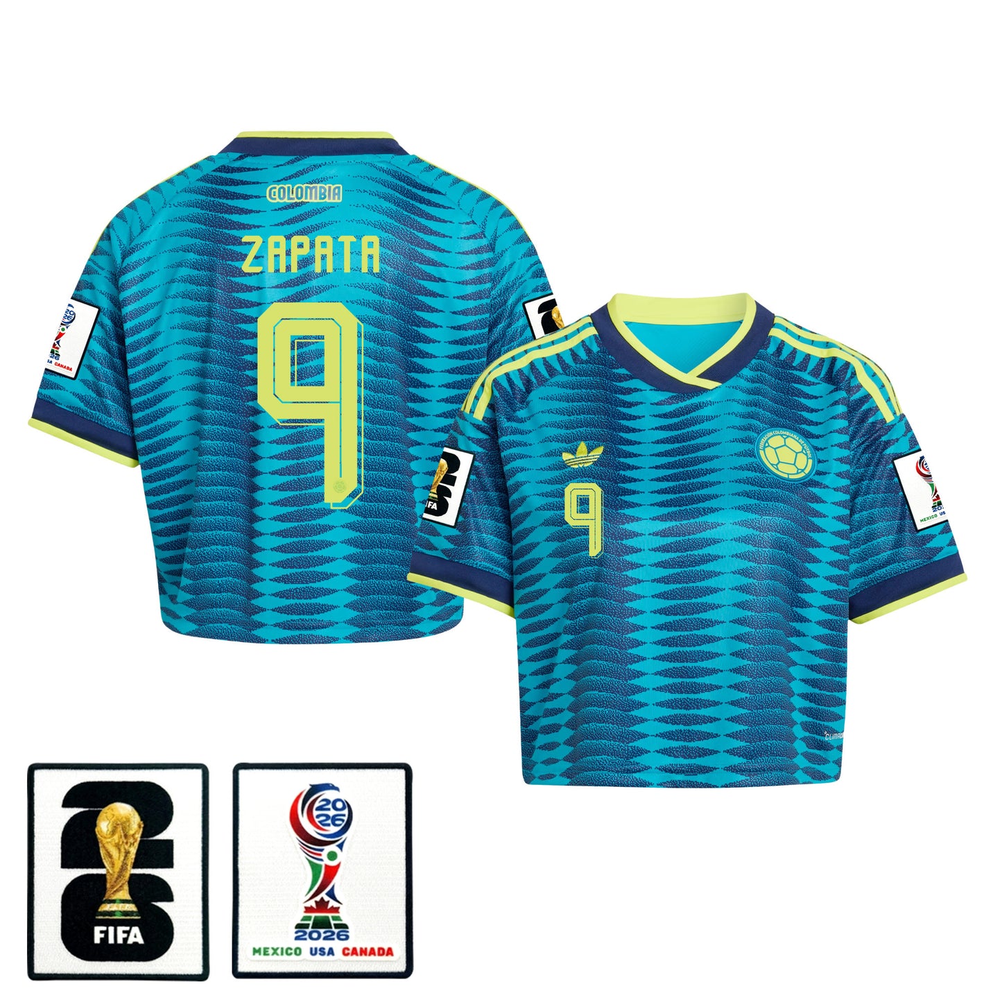 Duván Zapata 9 Colombia 2026 Away Women's Cropped Jersey - Turquoise
