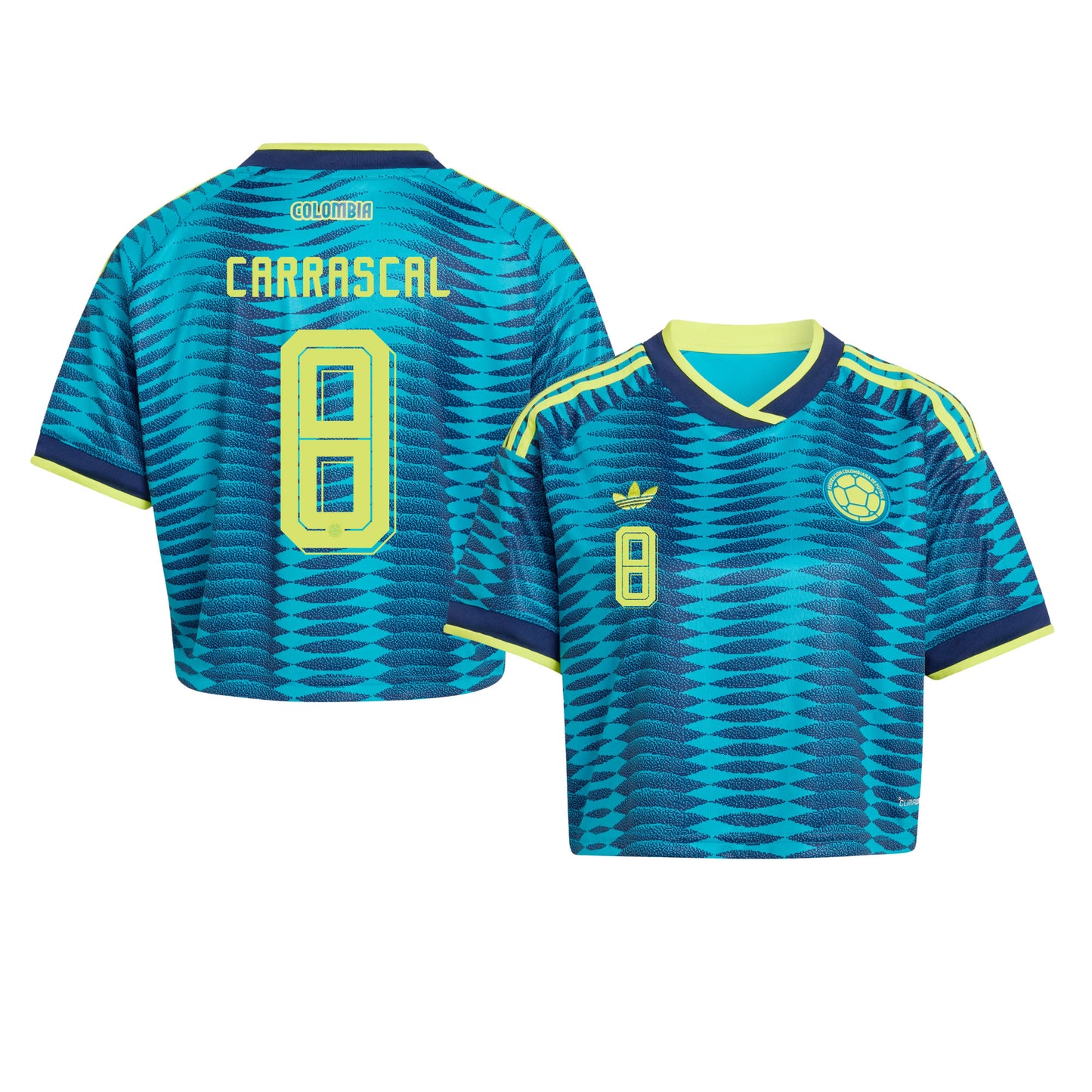 Jorge Carrascal 8 Colombia 2026 Away Women's Cropped Jersey - Turquoise