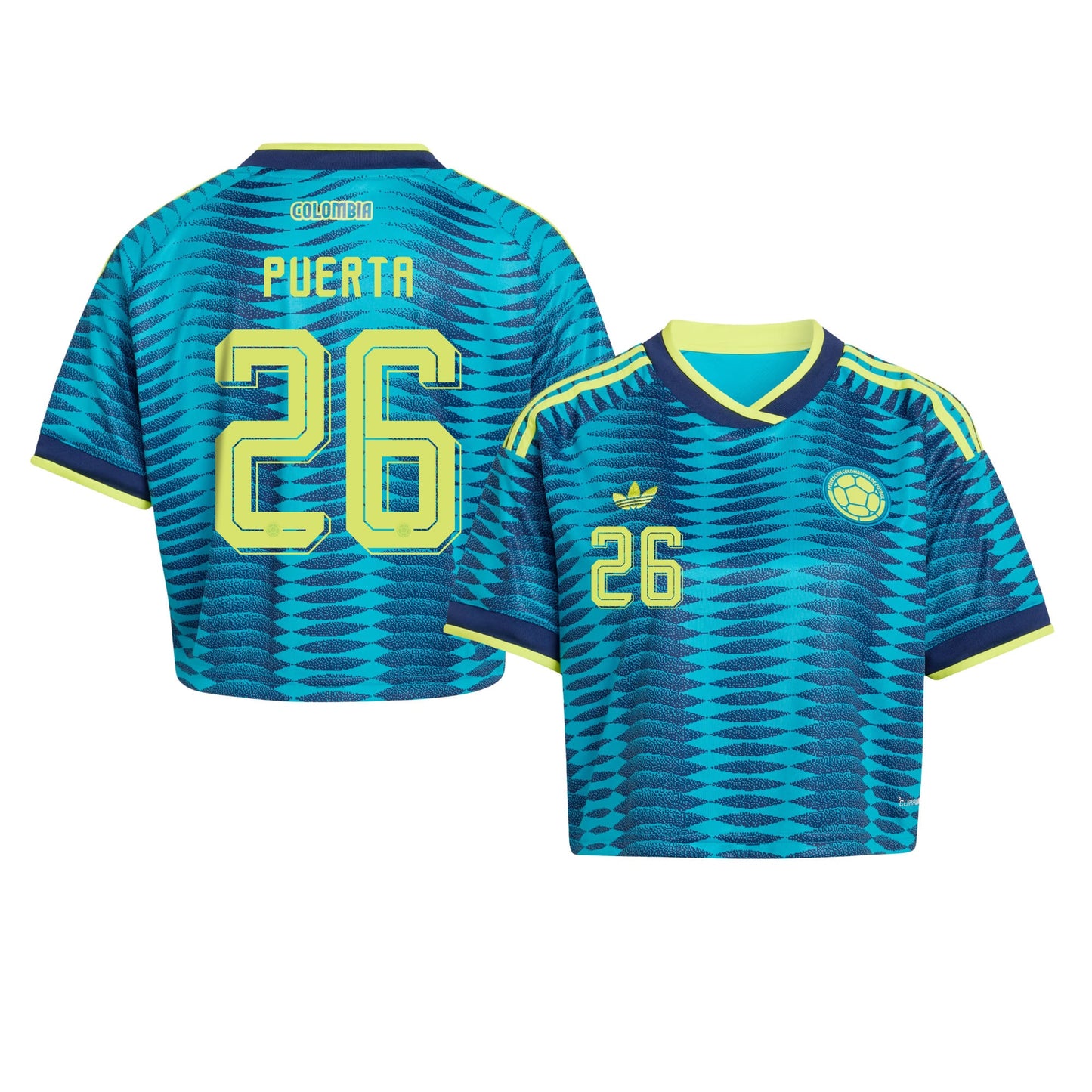 Gustavo Puerta 26 Colombia 2026 Away Women's Cropped Jersey - Turquoise
