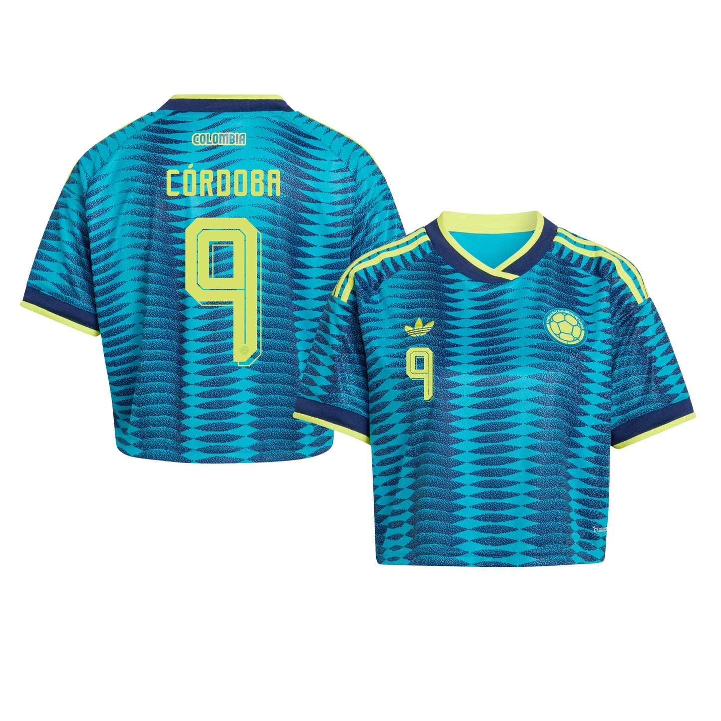 Jhon Córdoba 9 Colombia 2026 Away Women's Cropped Jersey - Turquoise
