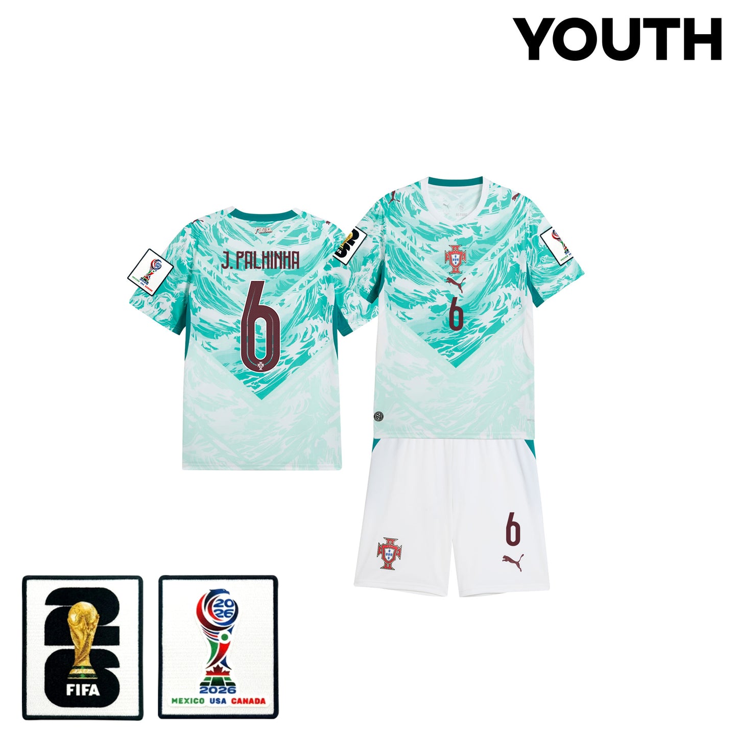 João Palhinha 6 Portugal 2026 Youth Away Jersey & Shorts Set - White