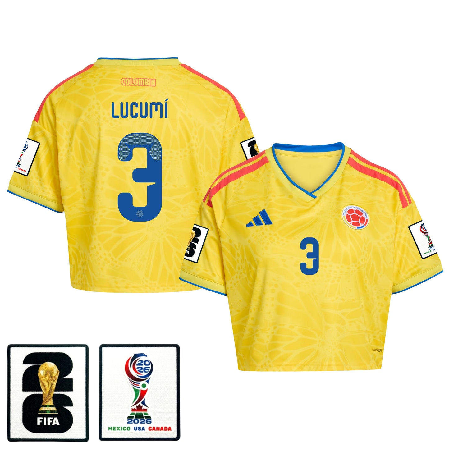 Jhon Lucumí 3 Colombia 2026 Home Women's Cropped Jersey - Yellow