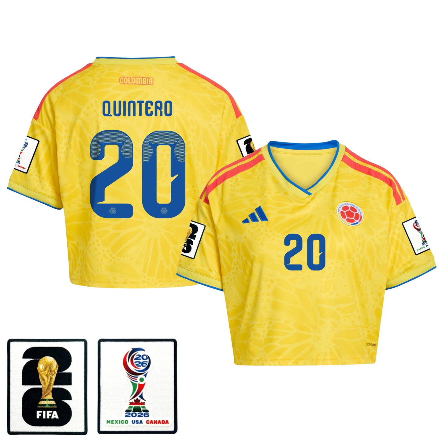 Juan Fernando Quintero 20 Colombia 2026 Home Women's Cropped Jersey - Yellow