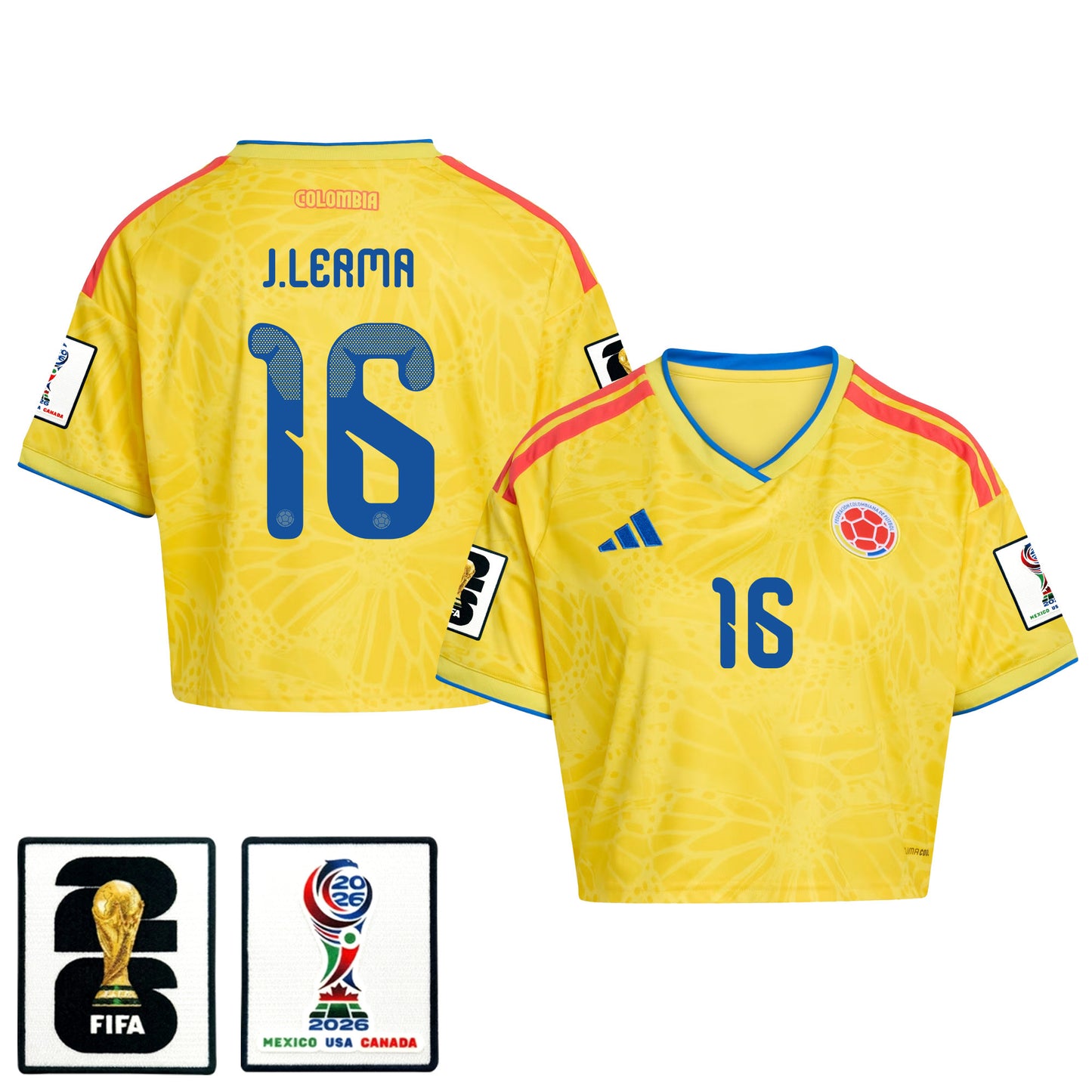 Jefferson Lerma 16 Colombia 2026 Home Women's Cropped Jersey - Yellow