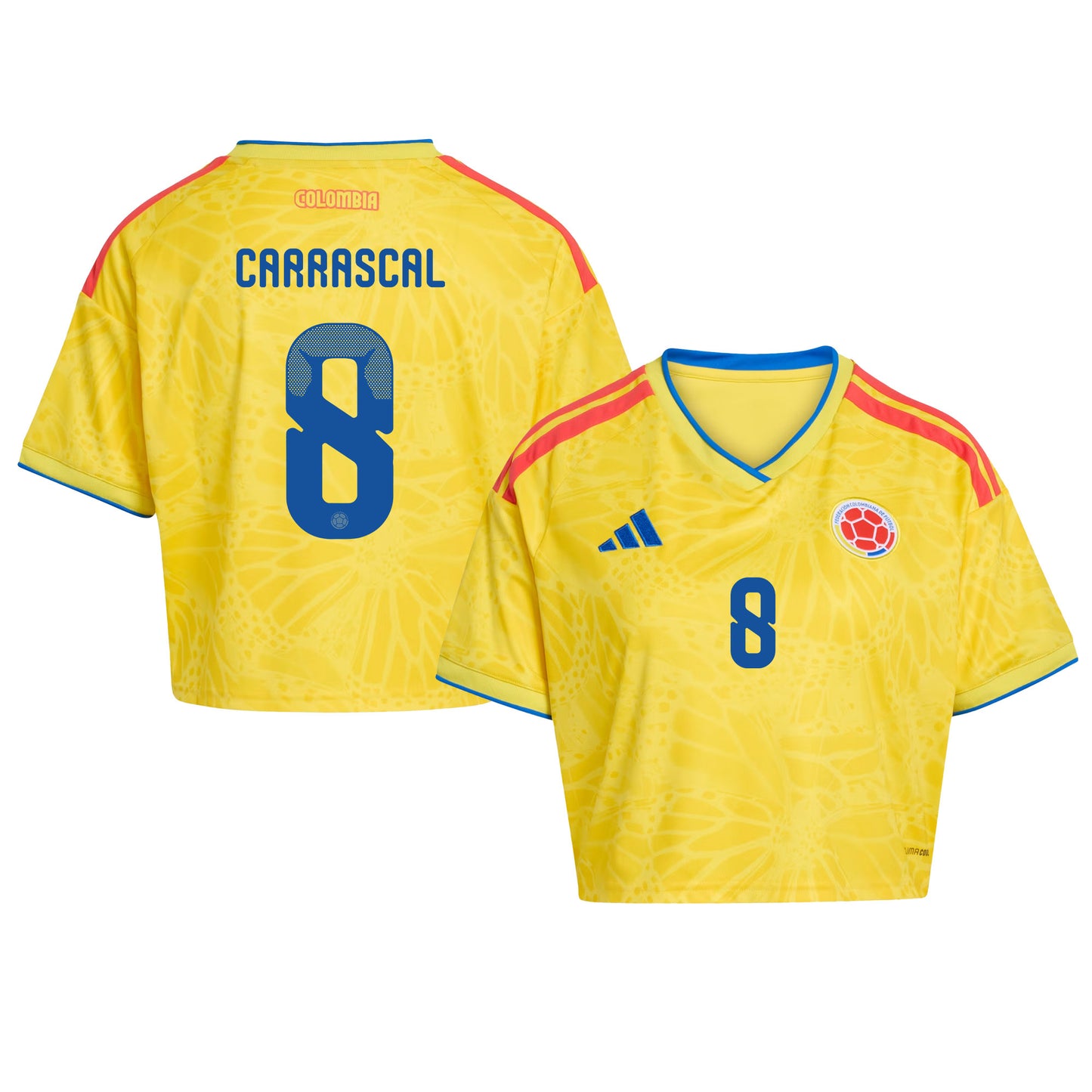 Jorge Carrascal 8 Colombia 2026 Home Women's Cropped Jersey - Yellow