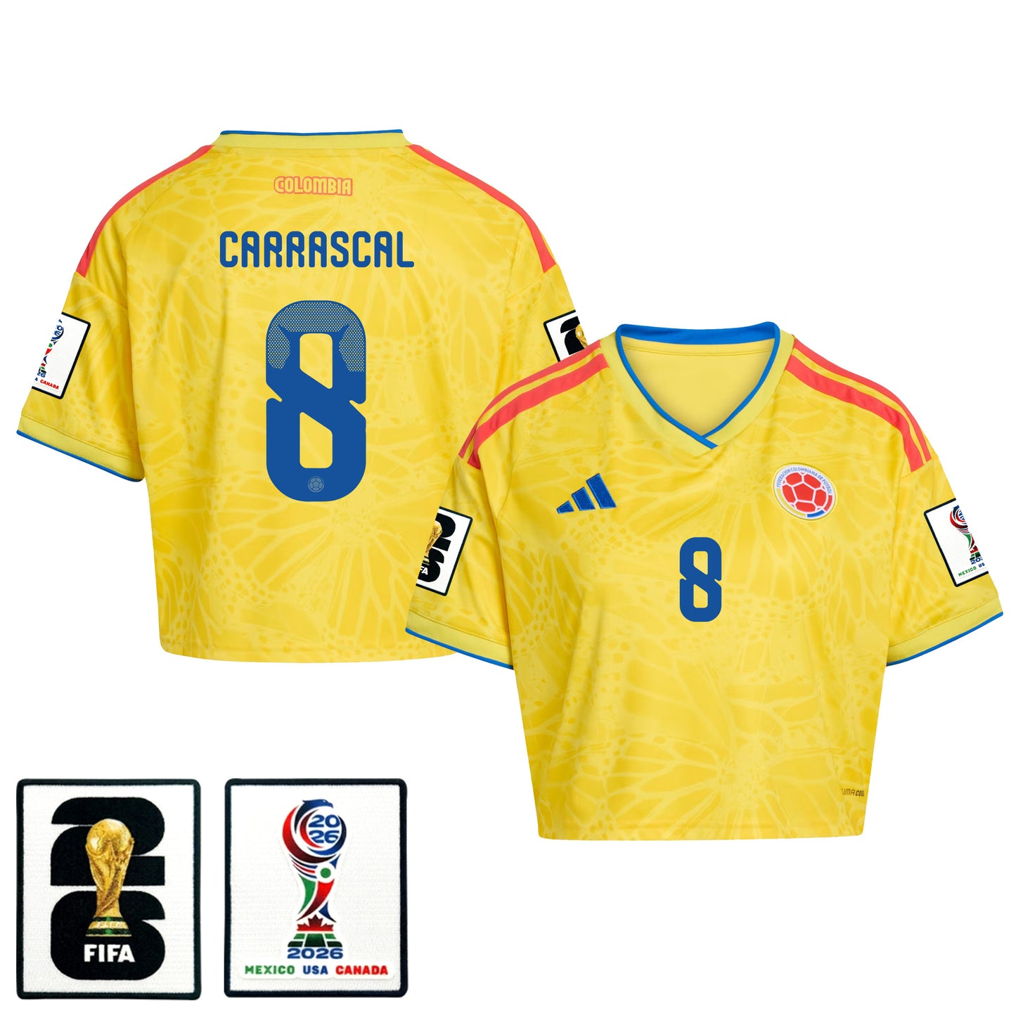 Jorge Carrascal 8 Colombia 2026 Home Women's Cropped Jersey - Yellow