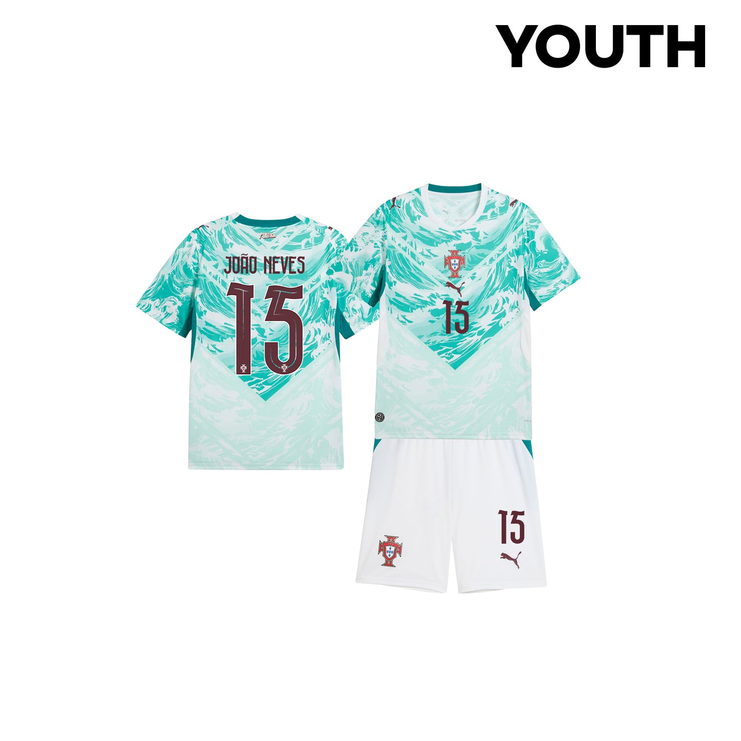 João Neves 15 Portugal 2026 Youth Away Jersey & Shorts Set - White
