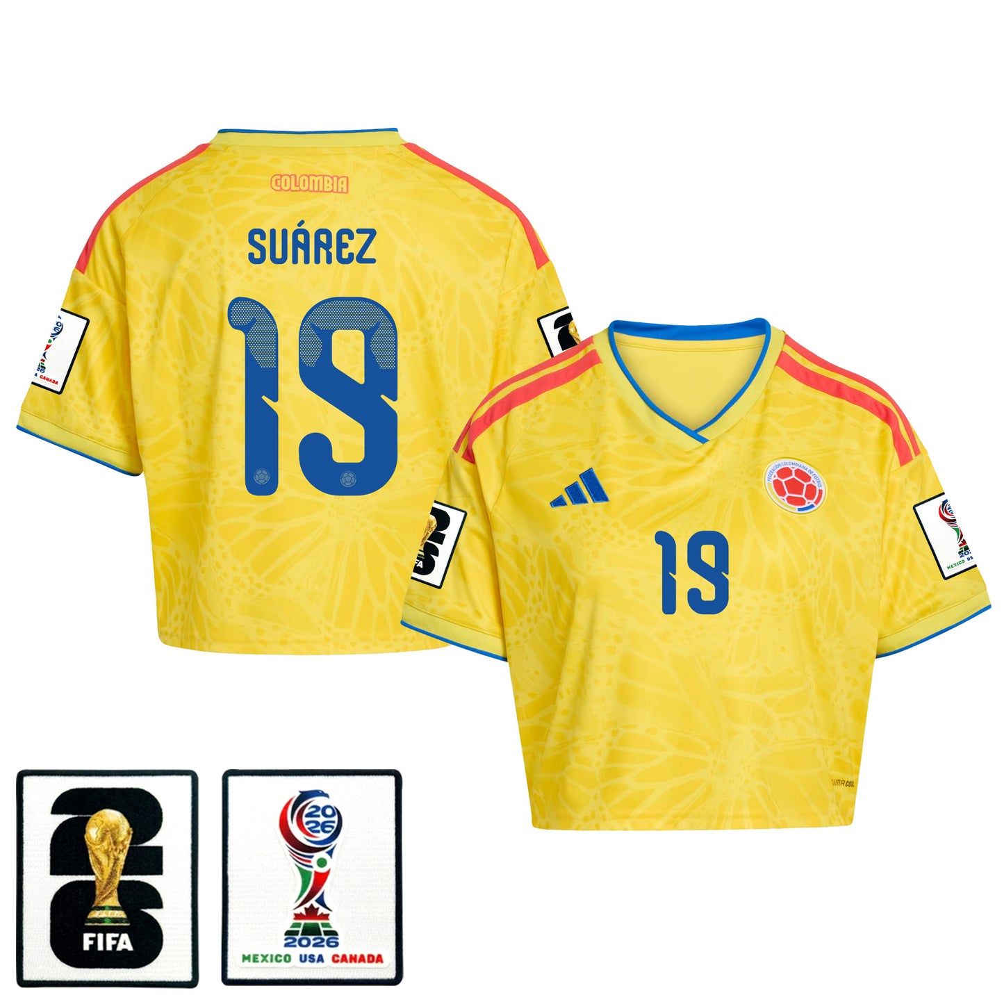 Luis Suárez 19 Colombia 2026 Home Women's Cropped Jersey - Yellow