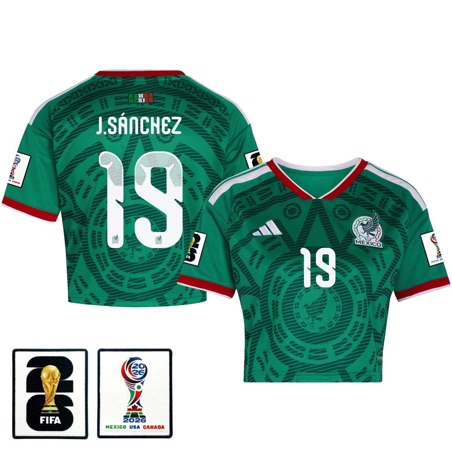 Jorge Sánchez 19 Mexico 2026 Home Women's Cropped Jersey - Green