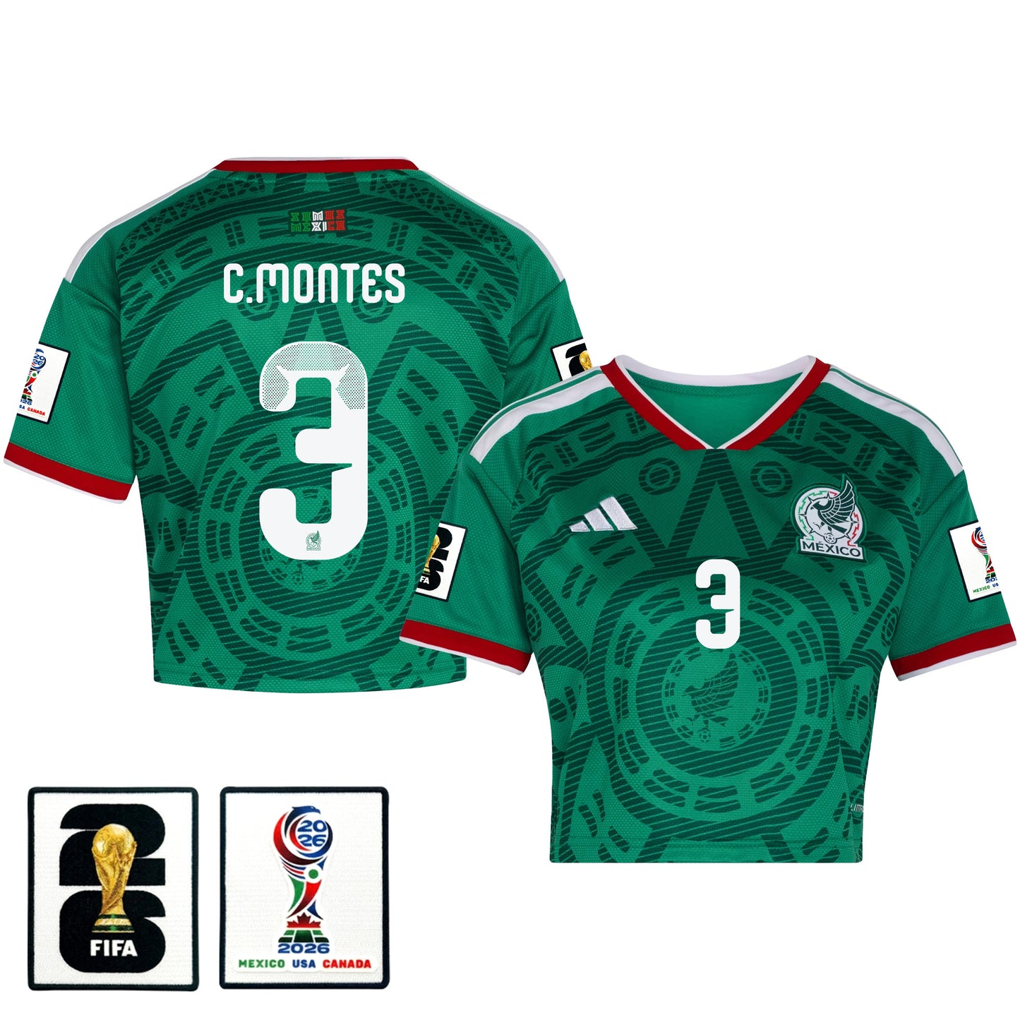 César Montes 3 Mexico 2026 Home Women's Cropped Jersey - Green