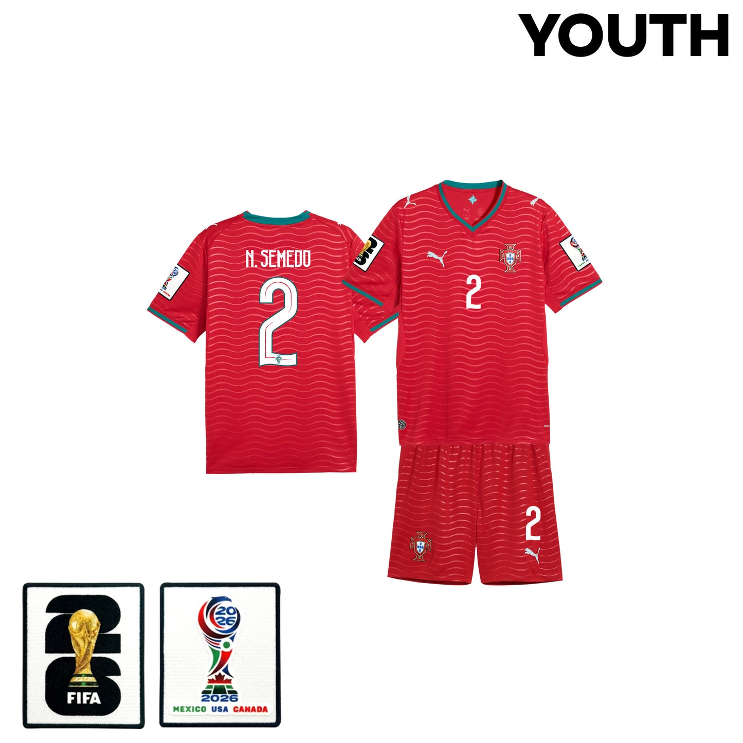 Nélson Semedo 2 Portugal 2026 Youth Home Jersey & Shorts Set - Red