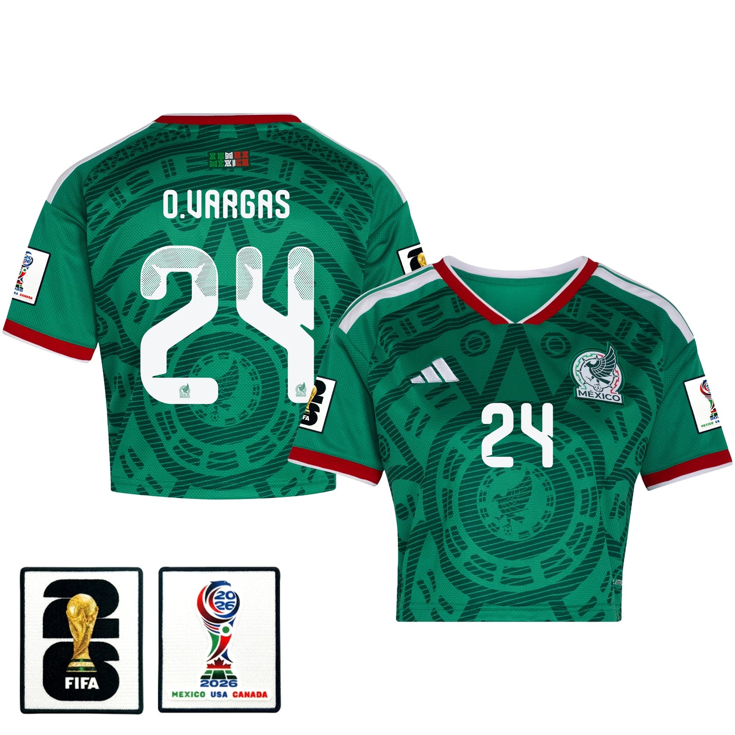 Obed Vargas 24 Mexico 2026 Home Women's Cropped Jersey - Green