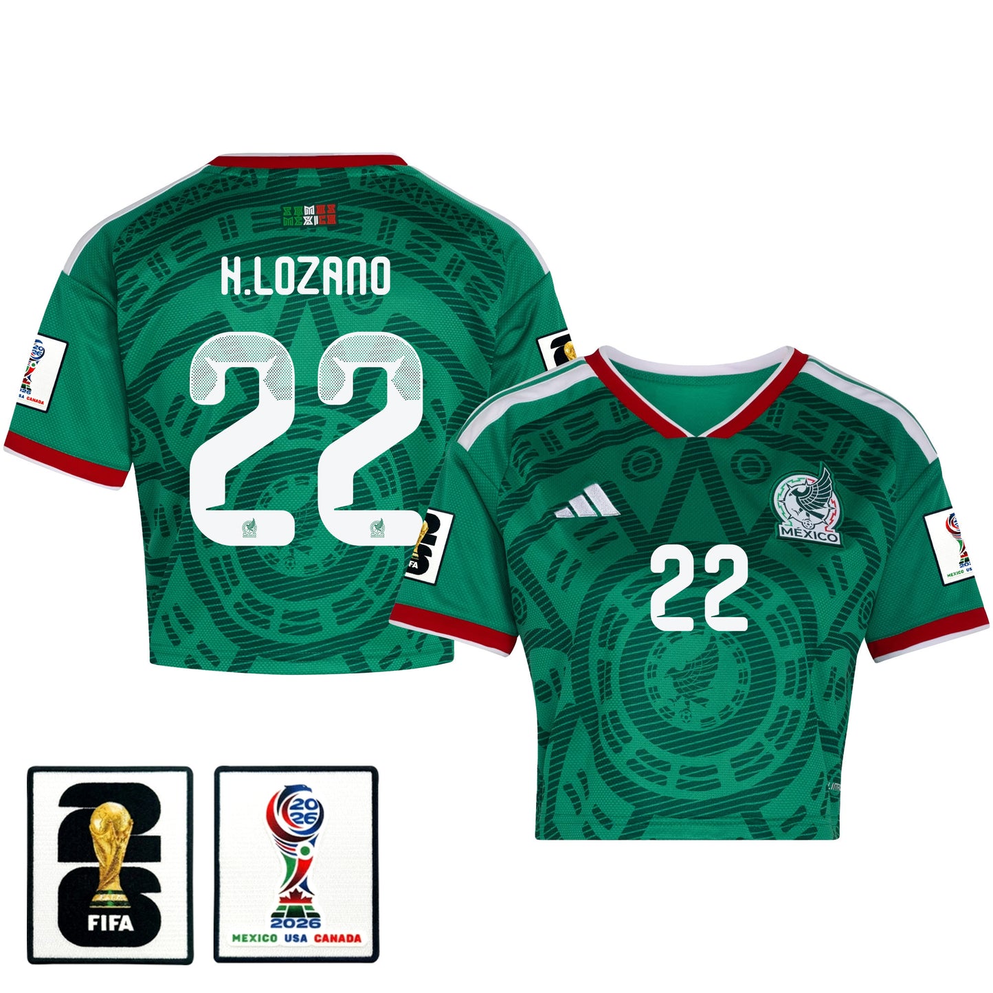 Hirving Lozano 22 Mexico 2026 Home Women's Cropped Jersey - Green