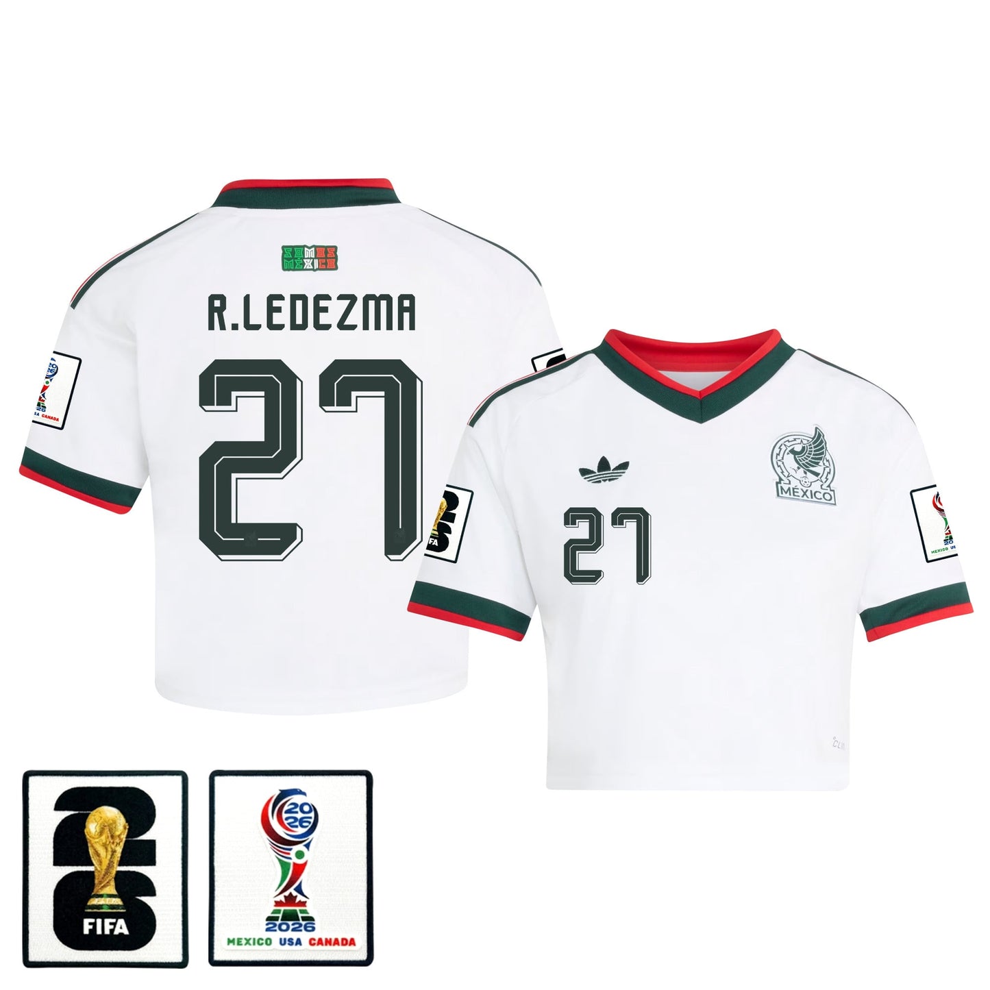 Richard Ledezma 27 Mexico 2026 Away Women's Cropped Jersey - White