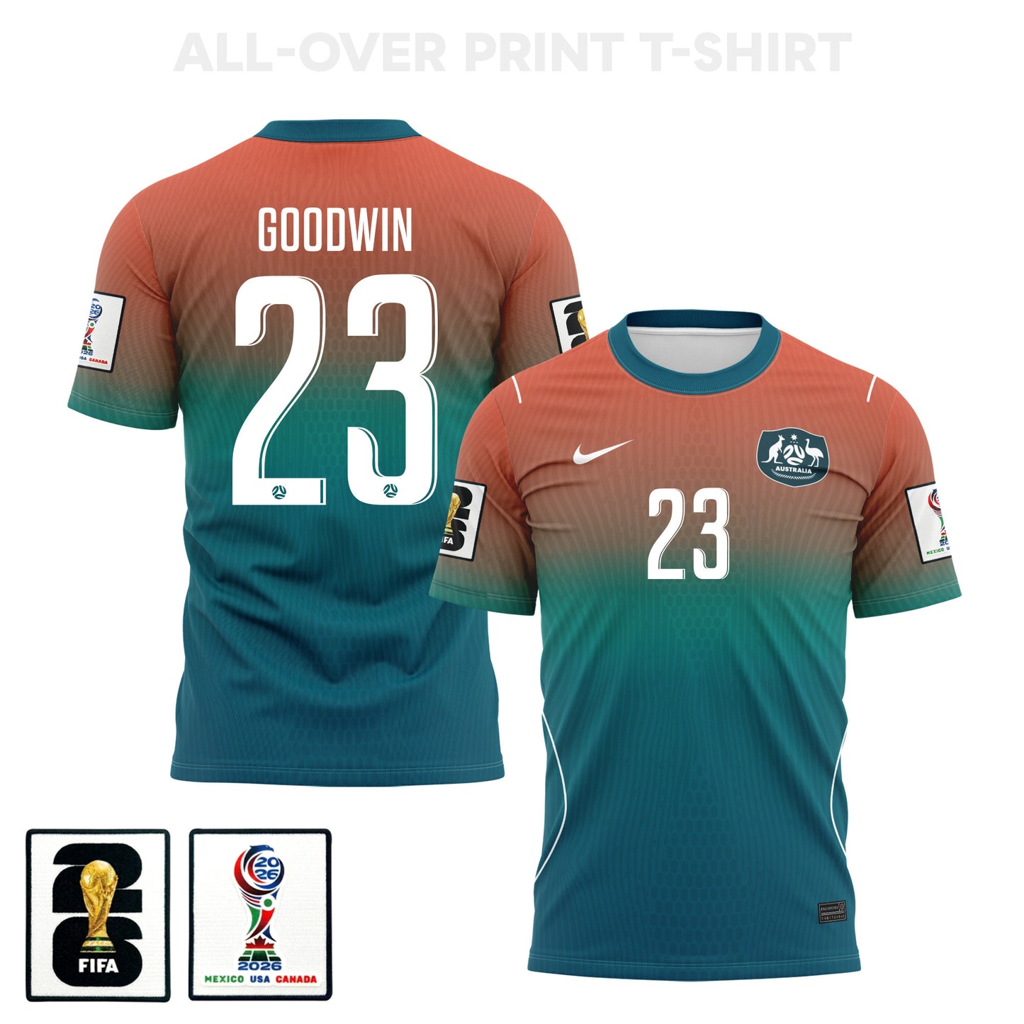 Craig Goodwin 23 Australia 2026 Away 3D T-Shirt Fully Printed – Unisex, Teal
