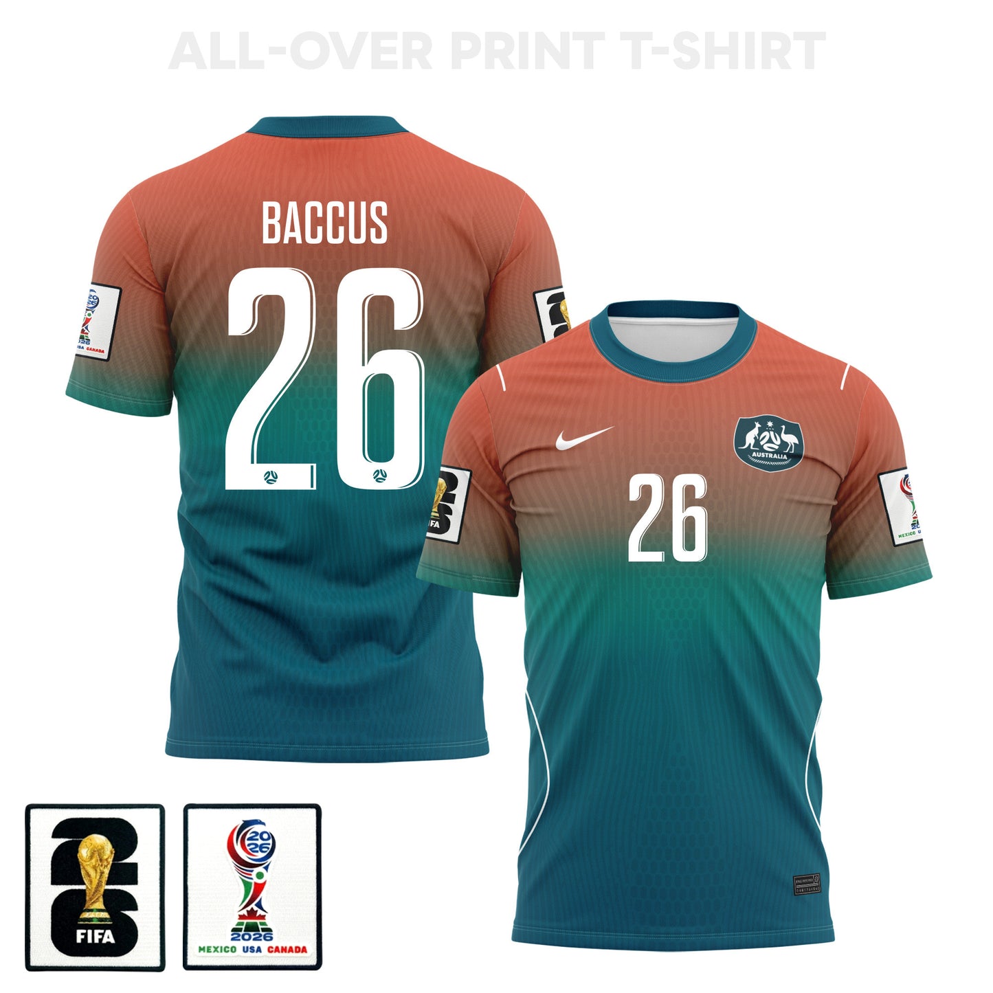 Keanu Baccus 26 Australia 2026 Away 3D T-Shirt Fully Printed – Unisex, Teal