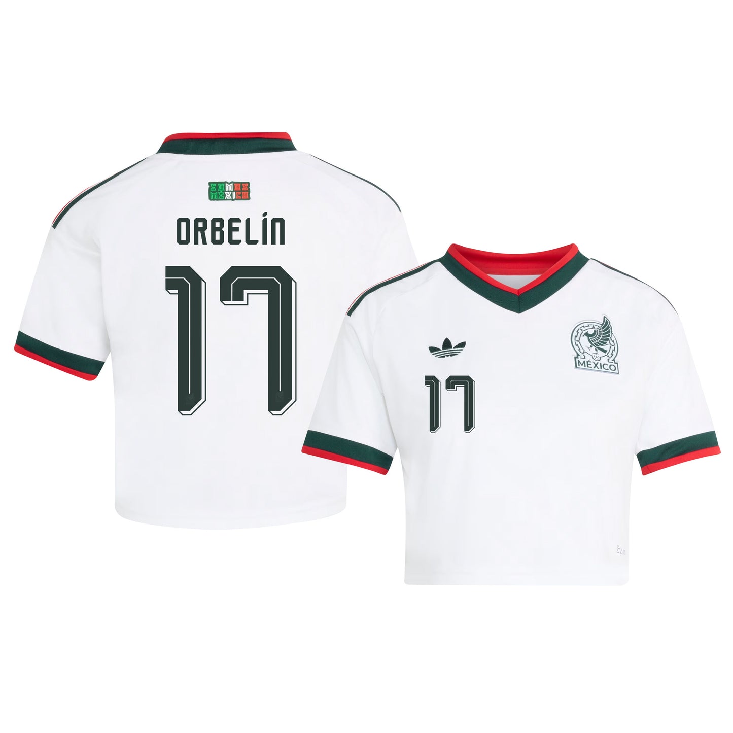 Orbelín Pineda 17 Mexico 2026 Away Women's Cropped Jersey - White